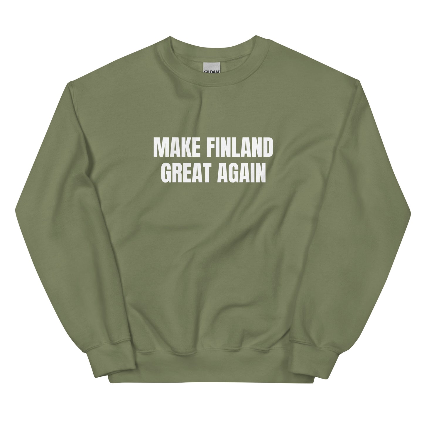 Meemirotta college-huppari, jossa teksti Make Finland Great Again, mukava ja tyylikäs vaate.