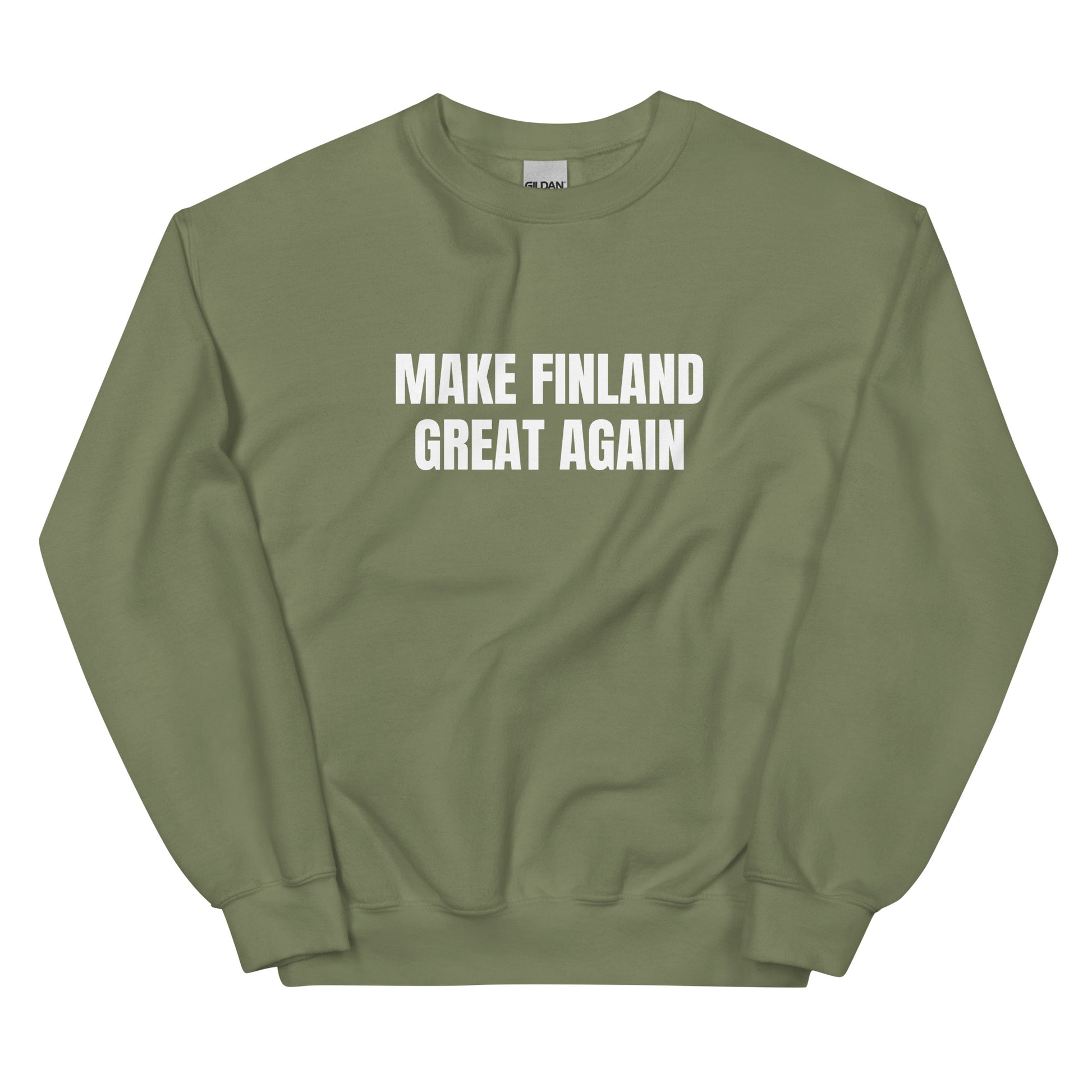 Meemirotta college-huppari, jossa teksti Make Finland Great Again, mukava ja tyylikäs vaate.