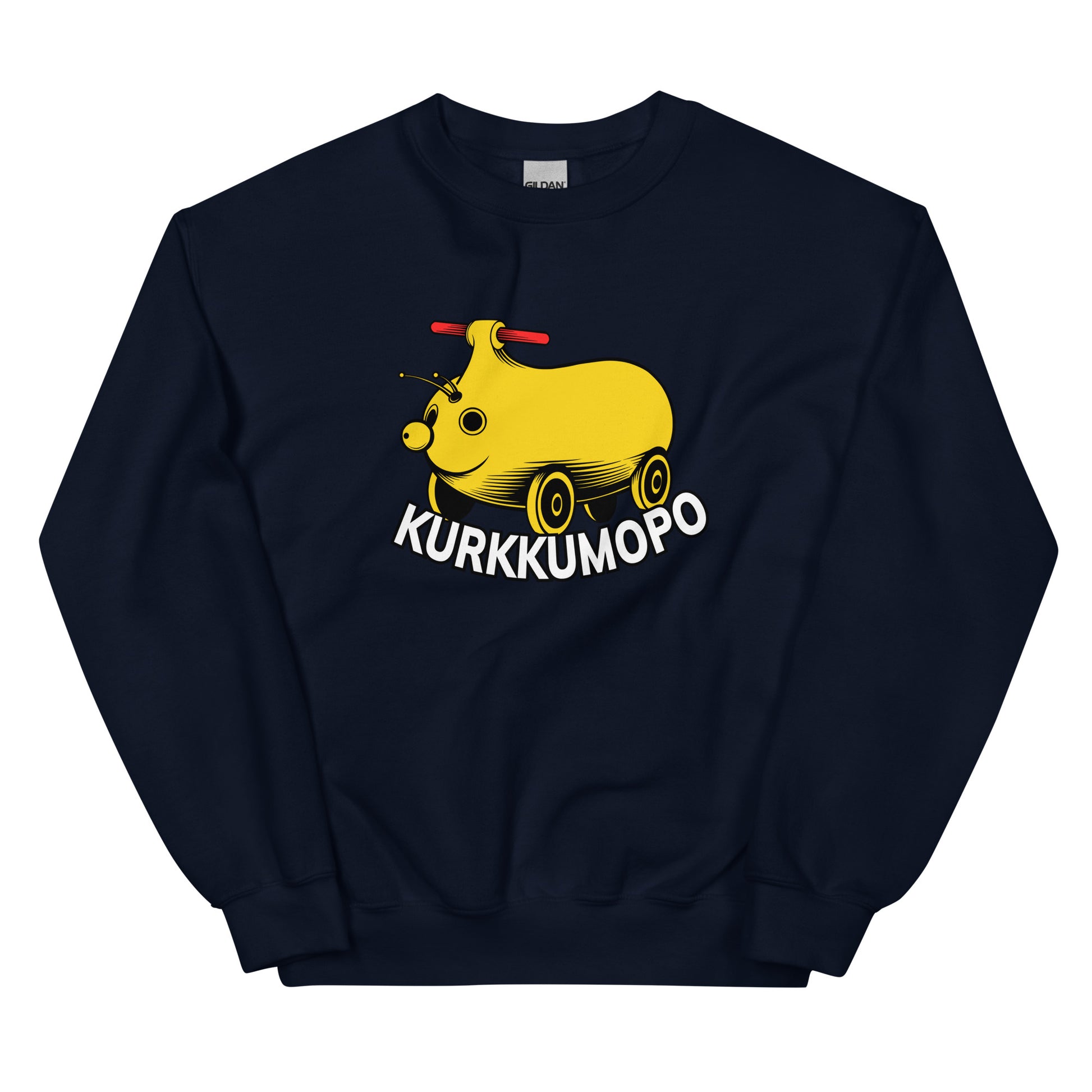 Hauska college KURKKUMOPO-printillä, mukava ja värikäs vaate joka päiväiseen käyttöön