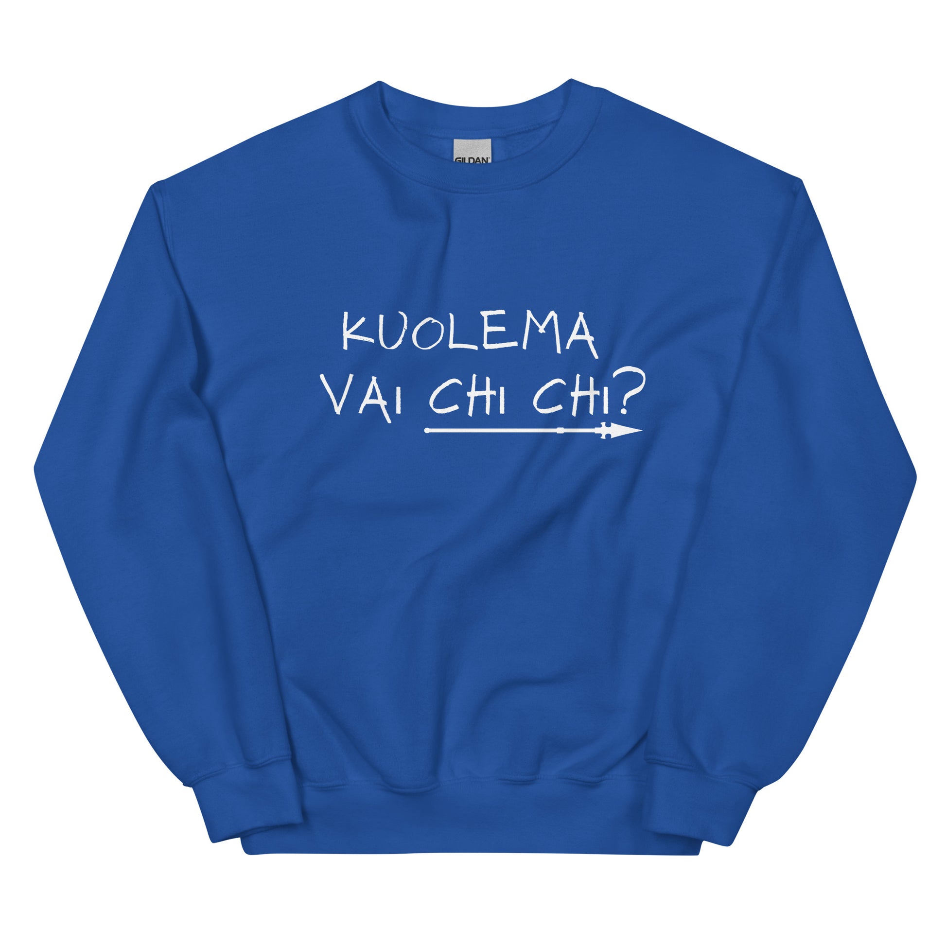Hauska collegepaita Meemirotta tummansinisellä värillä ja hauskalla tekstillä edessä