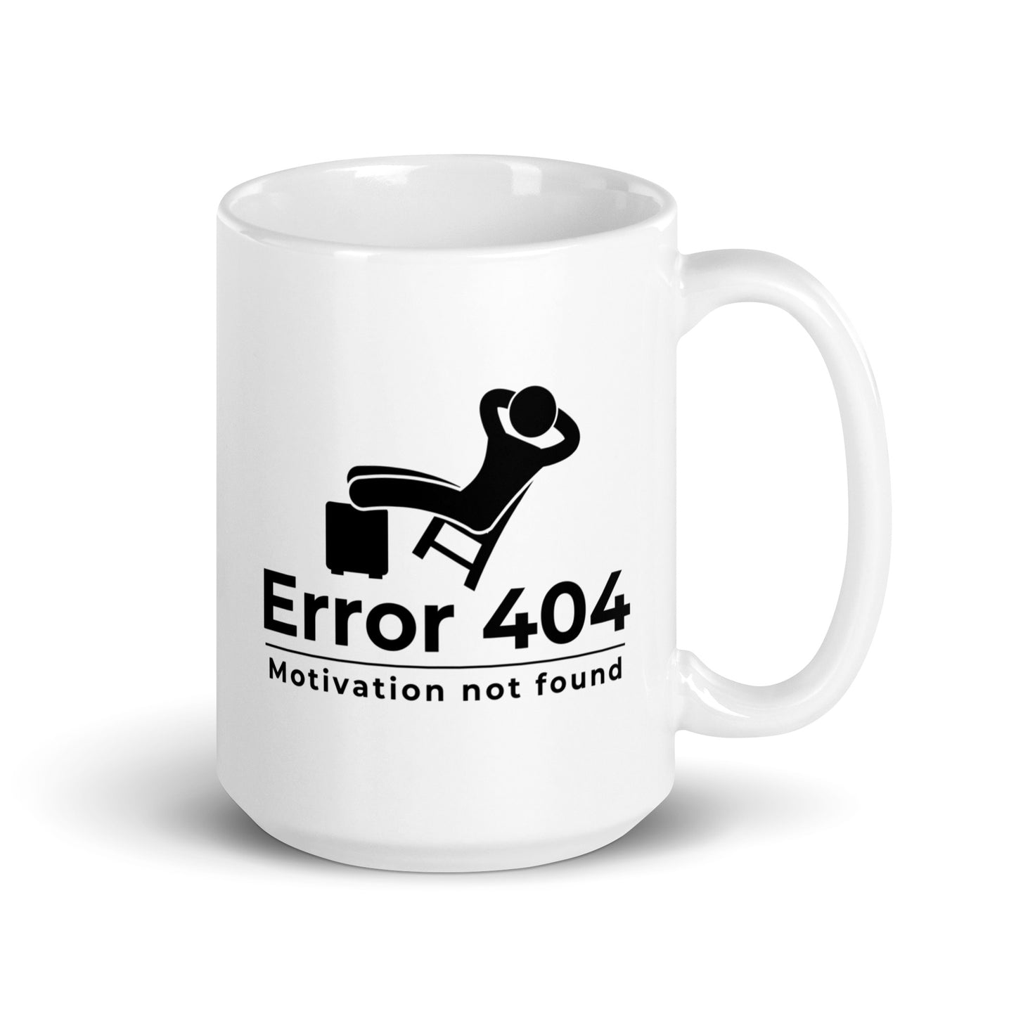 Hauska error 404 muki, jossa on kuvattu henkilö ja teksti 'Motivation not found'