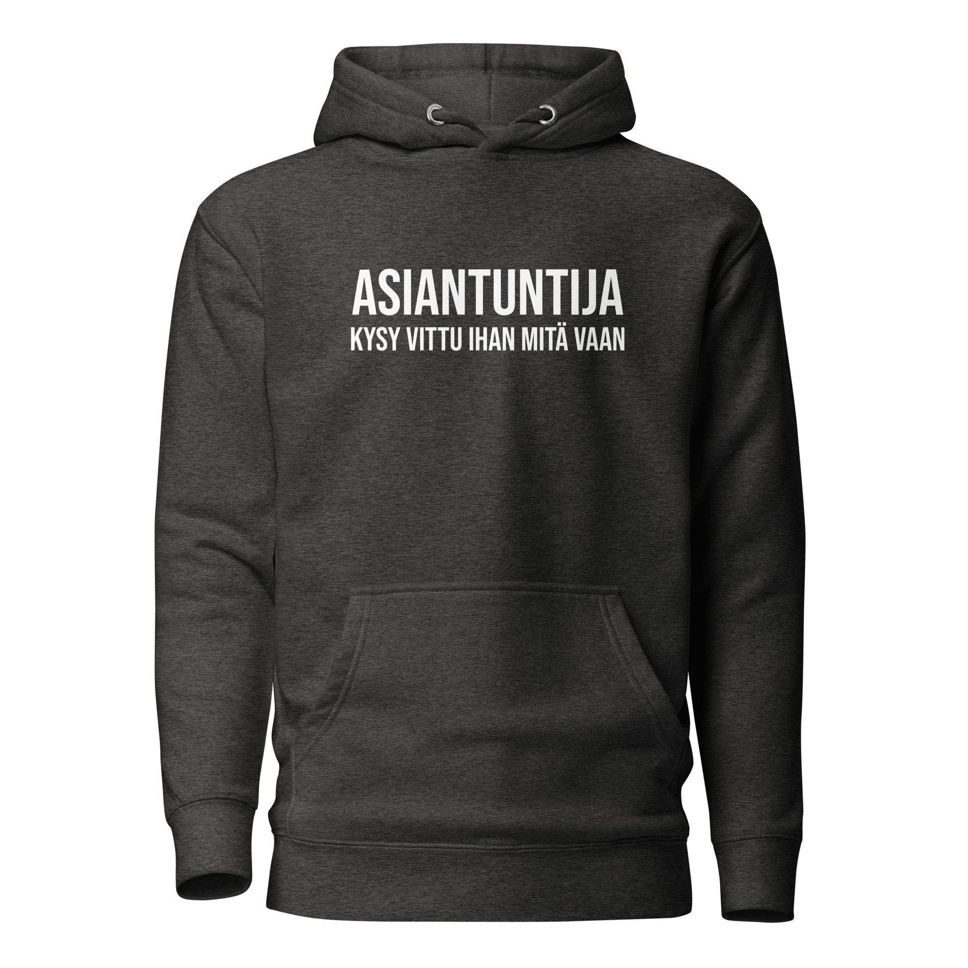 Meemirotta hauska huppari aikuisille tummanharmaana asiantuntijateemalla