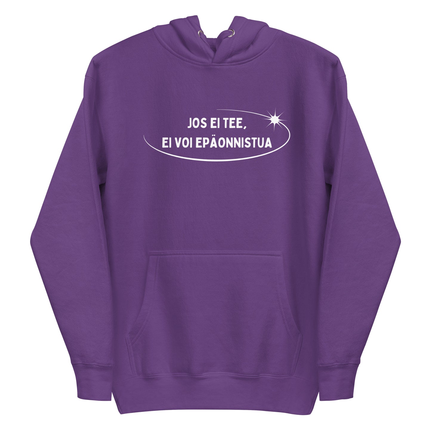 Hauska huppari Meemirotta tekstillä Jos ei tee, ei voi epäonnistua violetissa värissä