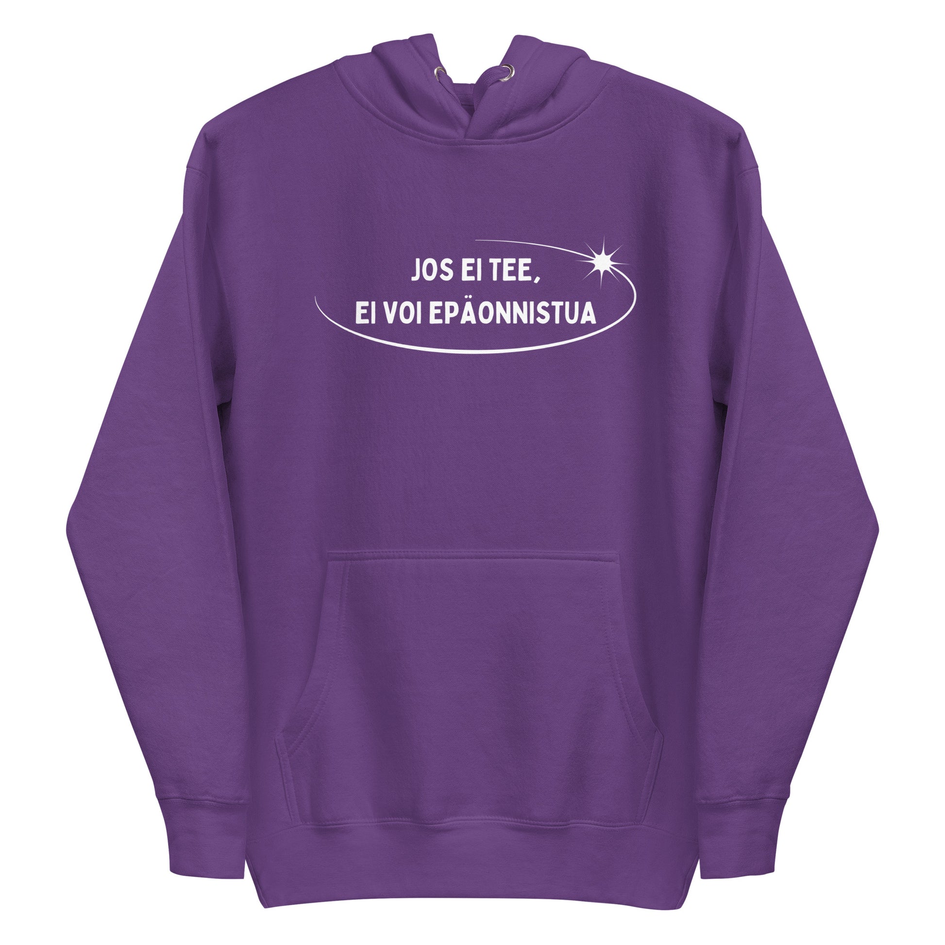 Hauska huppari Meemirotta tekstillä Jos ei tee, ei voi epäonnistua violetissa värissä