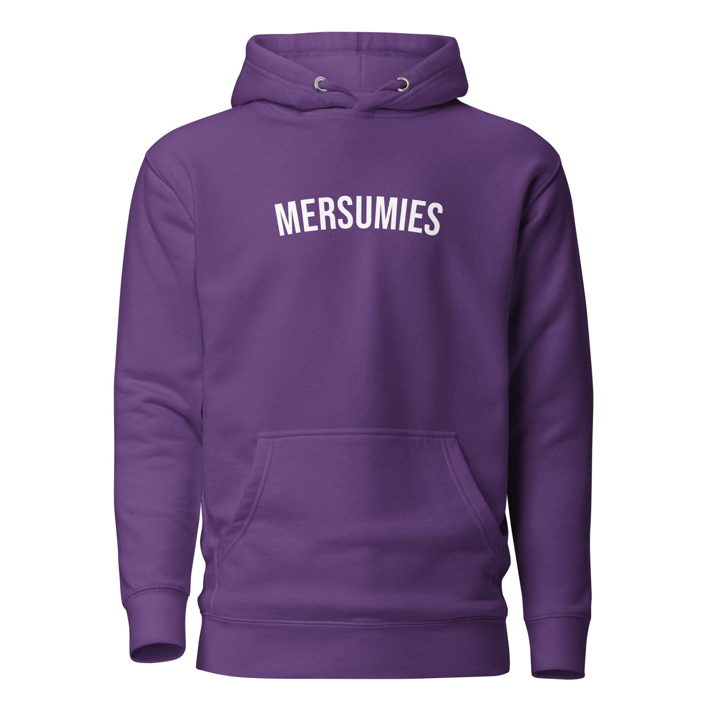 Violetti huppari MERSUMIES-sloganin kanssa, mukava ja hauska huppari
