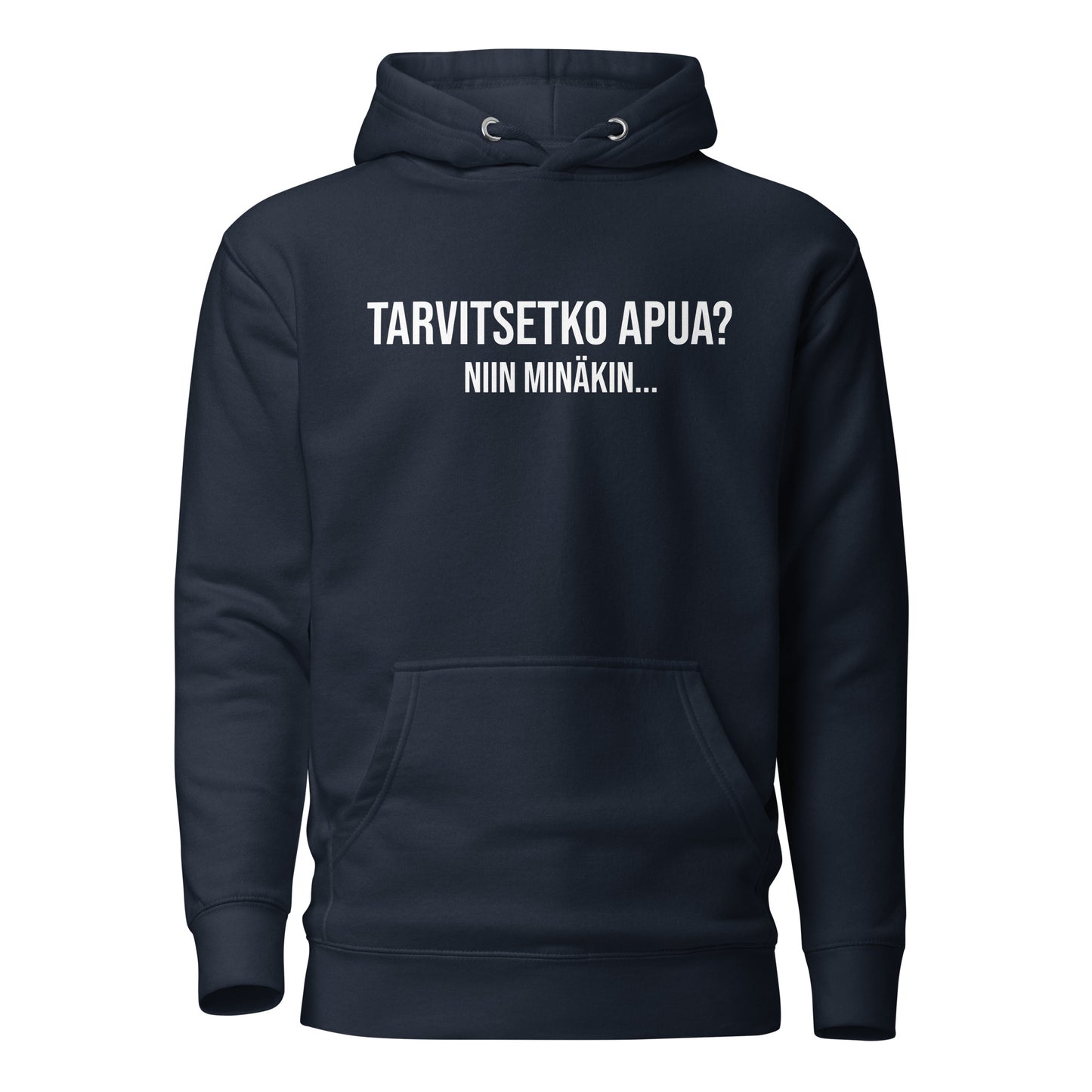 Meemirotta hauska huppari tekstillä Tarvitsetko apua? Niin minäkin... sinisessä värissä