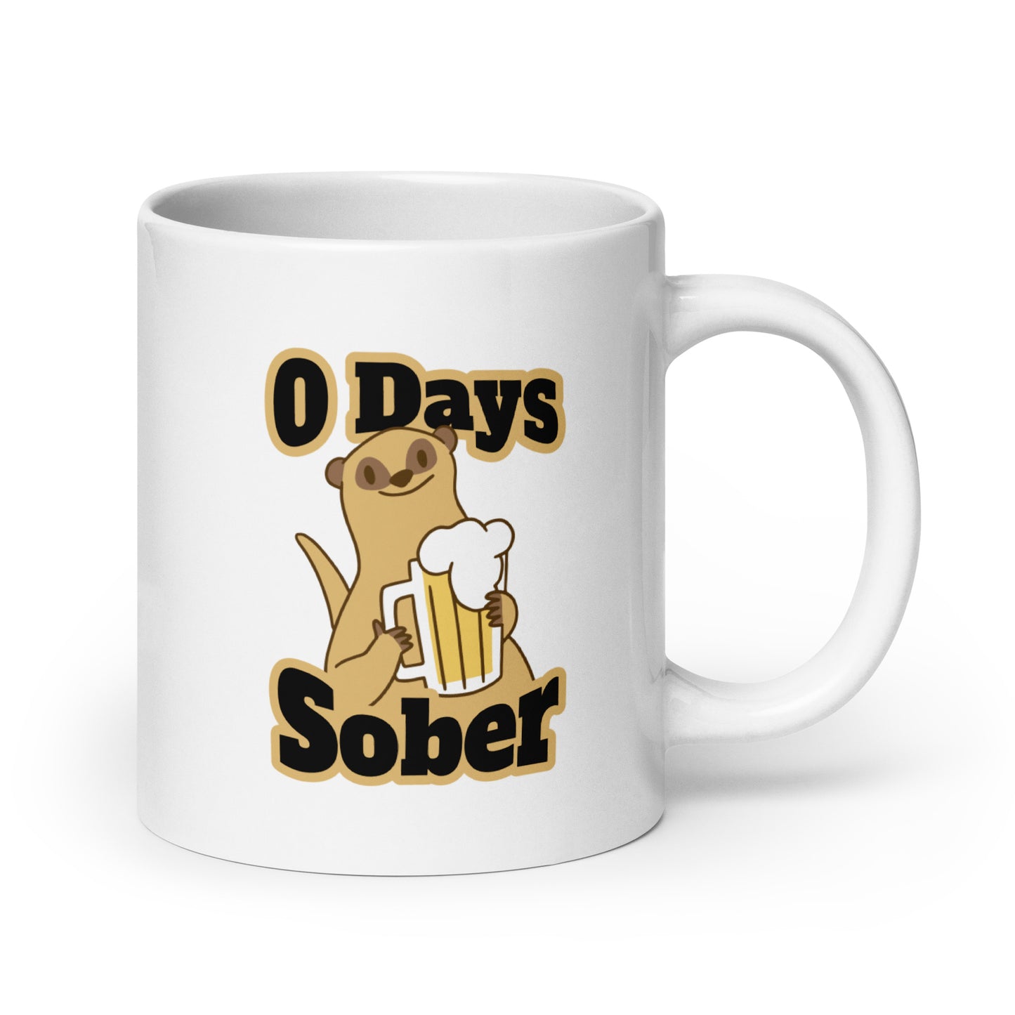 Hauska muki lahjaksi karhun kanssa, jossa teksti 0 Days Sober ja olutlasillinen