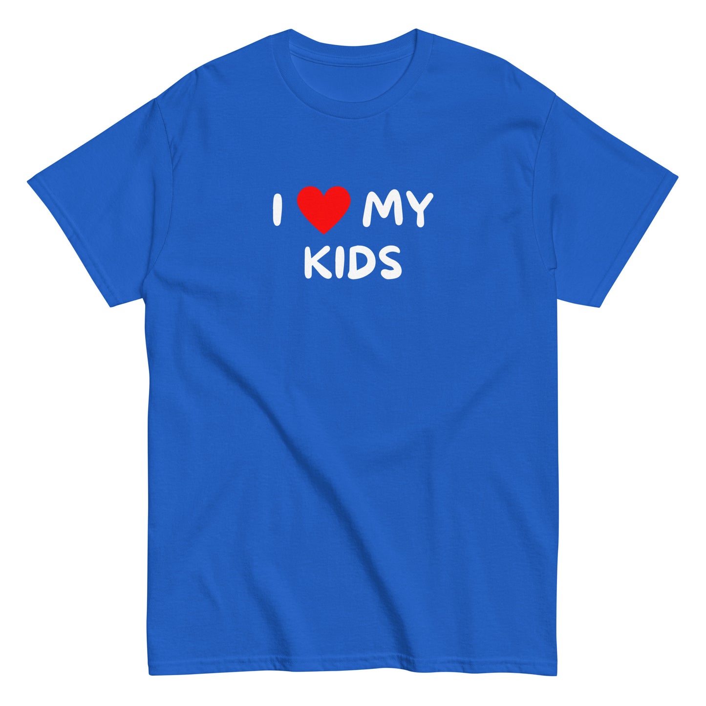 Meemirotta hauska paita sininen teksti I love my kids lastenpäiville ja perhetilaisuuksiin