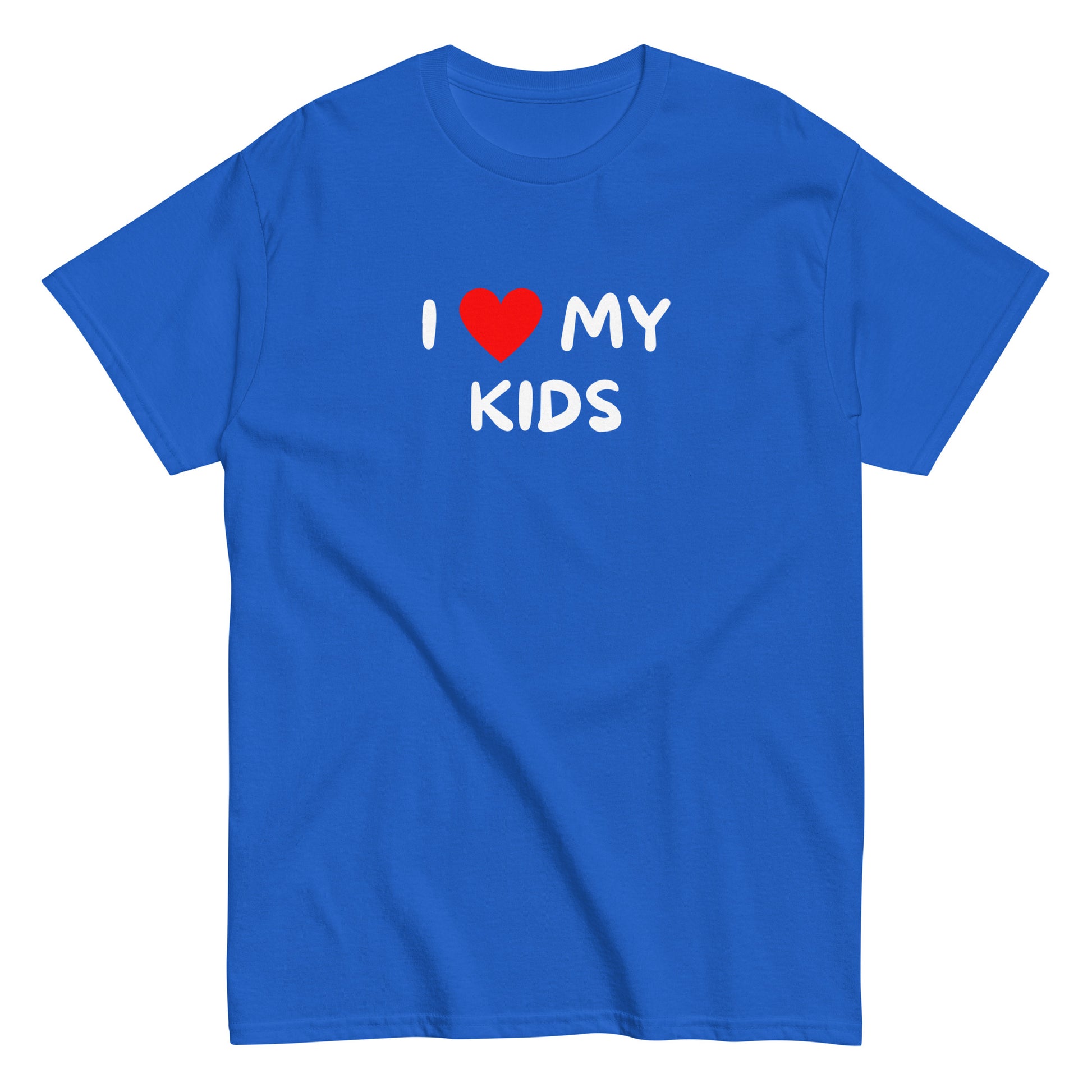 Meemirotta hauska paita sininen teksti I love my kids lastenpäiville ja perhetilaisuuksiin