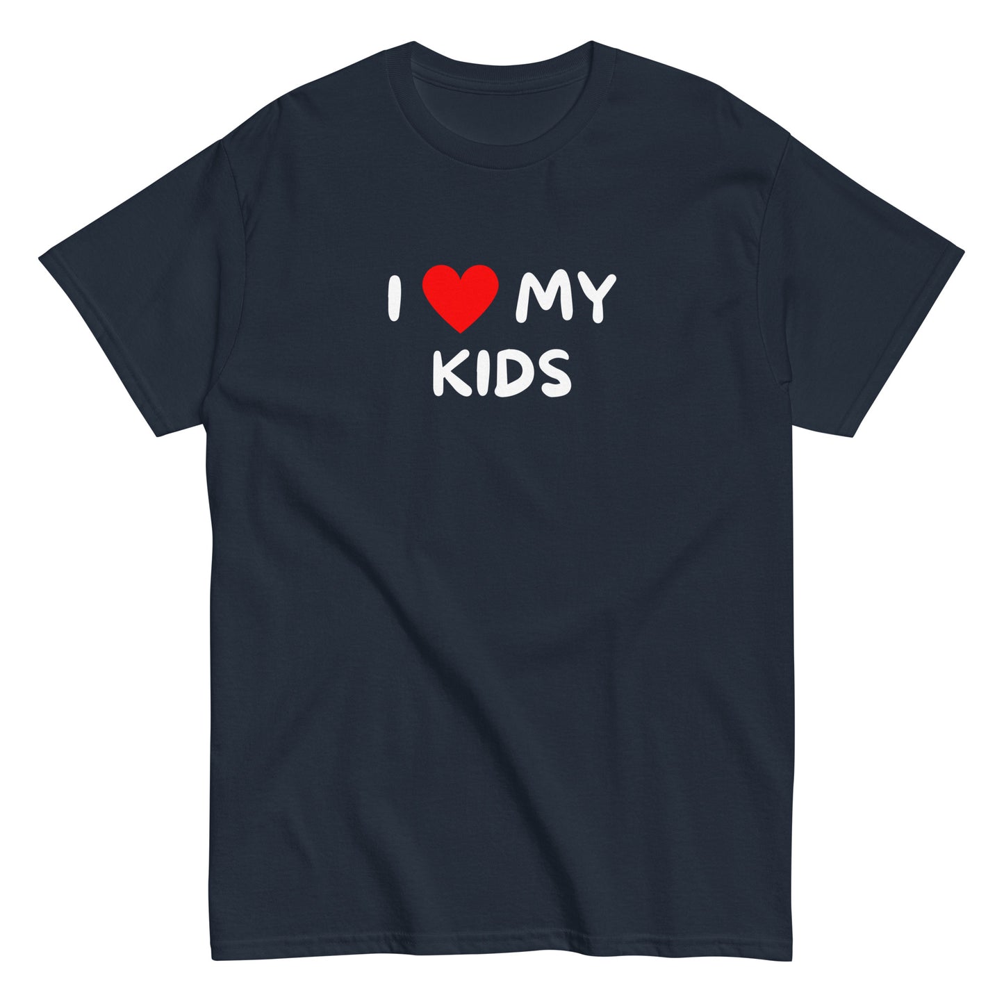 Meemirotta hauska paita, jossa teksti I love my kids tummansinisellä taustalla