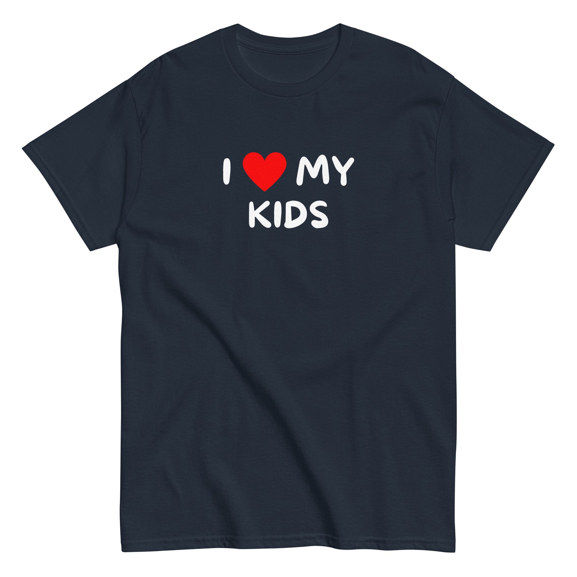 Meemirotta hauska paita, jossa teksti I love my kids tummansinisellä taustalla