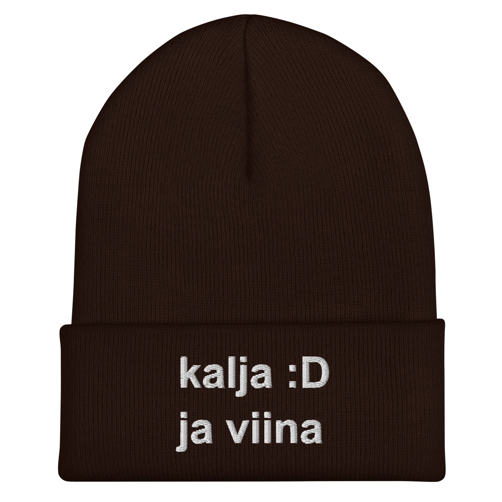 Hauska pipo kalja ja viina, jossa teksti kalja :D käännettynä harmaalla langalla