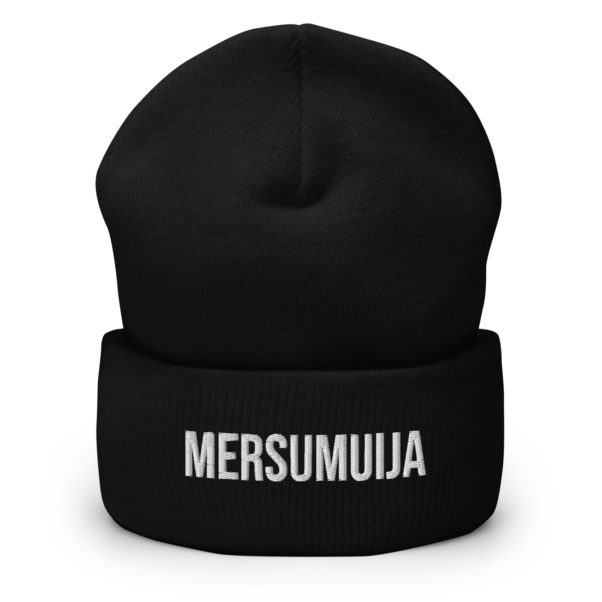 Meemirotta musta hauska pipo MERSUMUIJA-tikkauksella talvikäyttöön