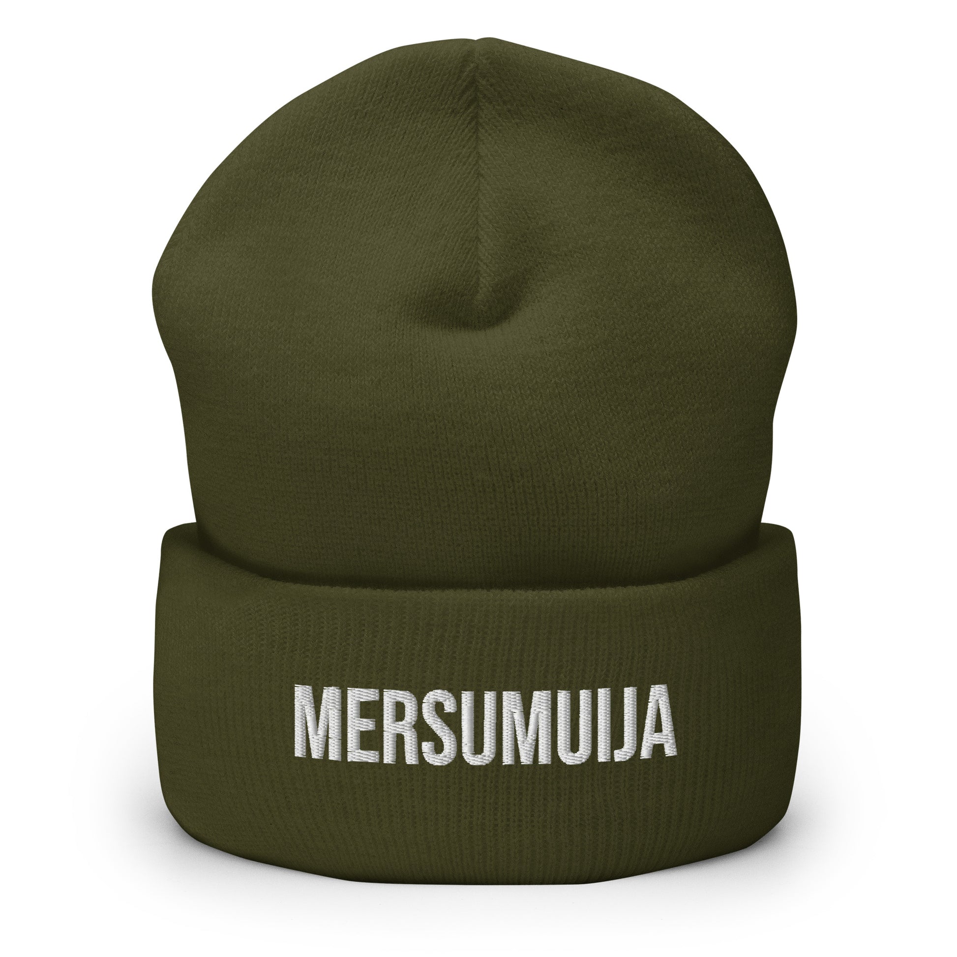 Meemirotta hauska pipo Mersumuija-tekstillä oliivinvihreänä muotitietoiseen tyyliin