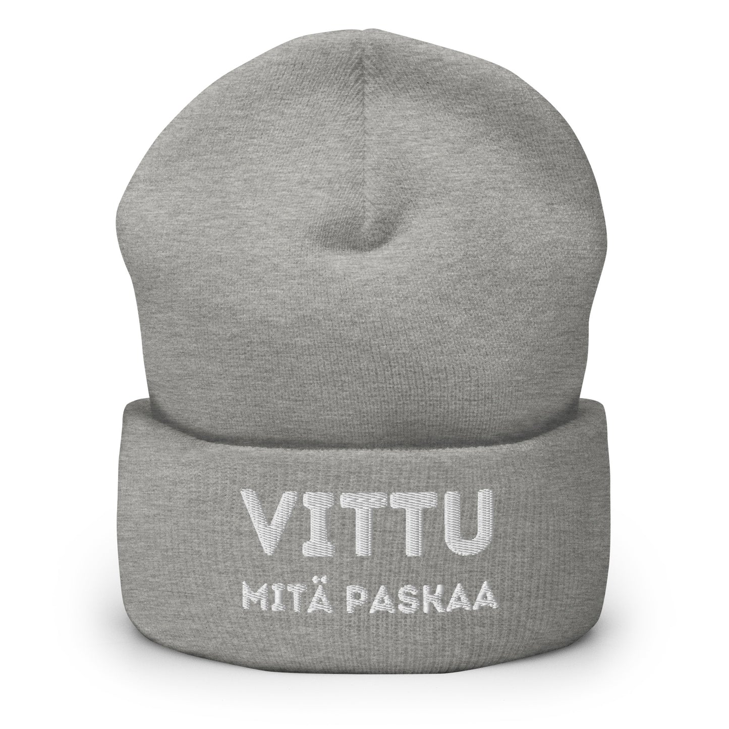 Hauska pipo tekstillä 'Vittu mitä paskaa', harmaa malli Meemirotta