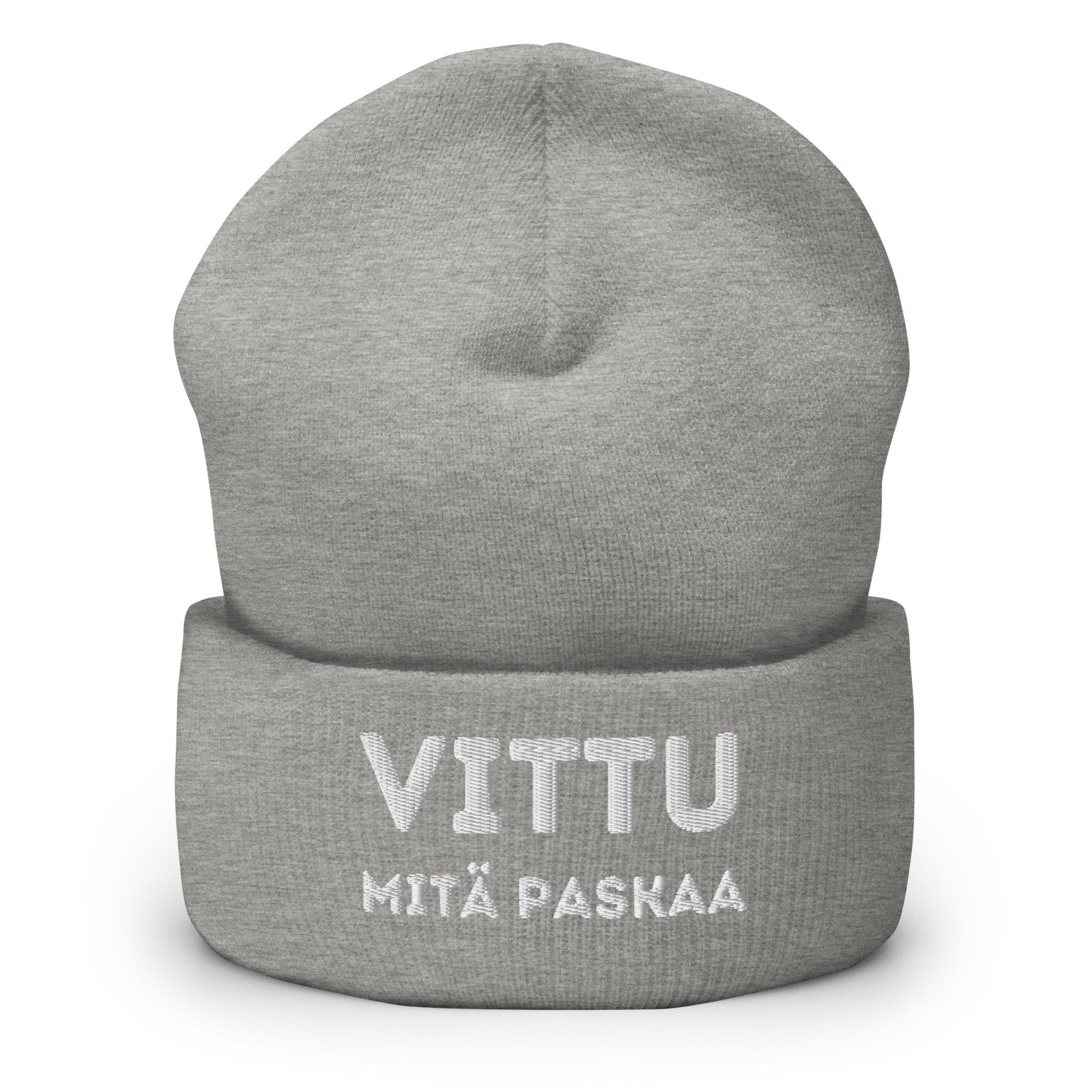 Hauska pipo tekstillä 'Vittu mitä paskaa', harmaa malli Meemirotta