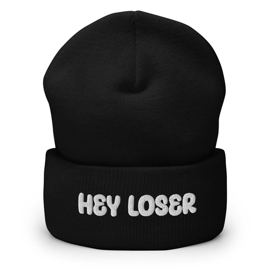 Mustat hauska pipo tekstillä, jossa lukee Hey Loser, tyylikäs ja mukava käyttöön