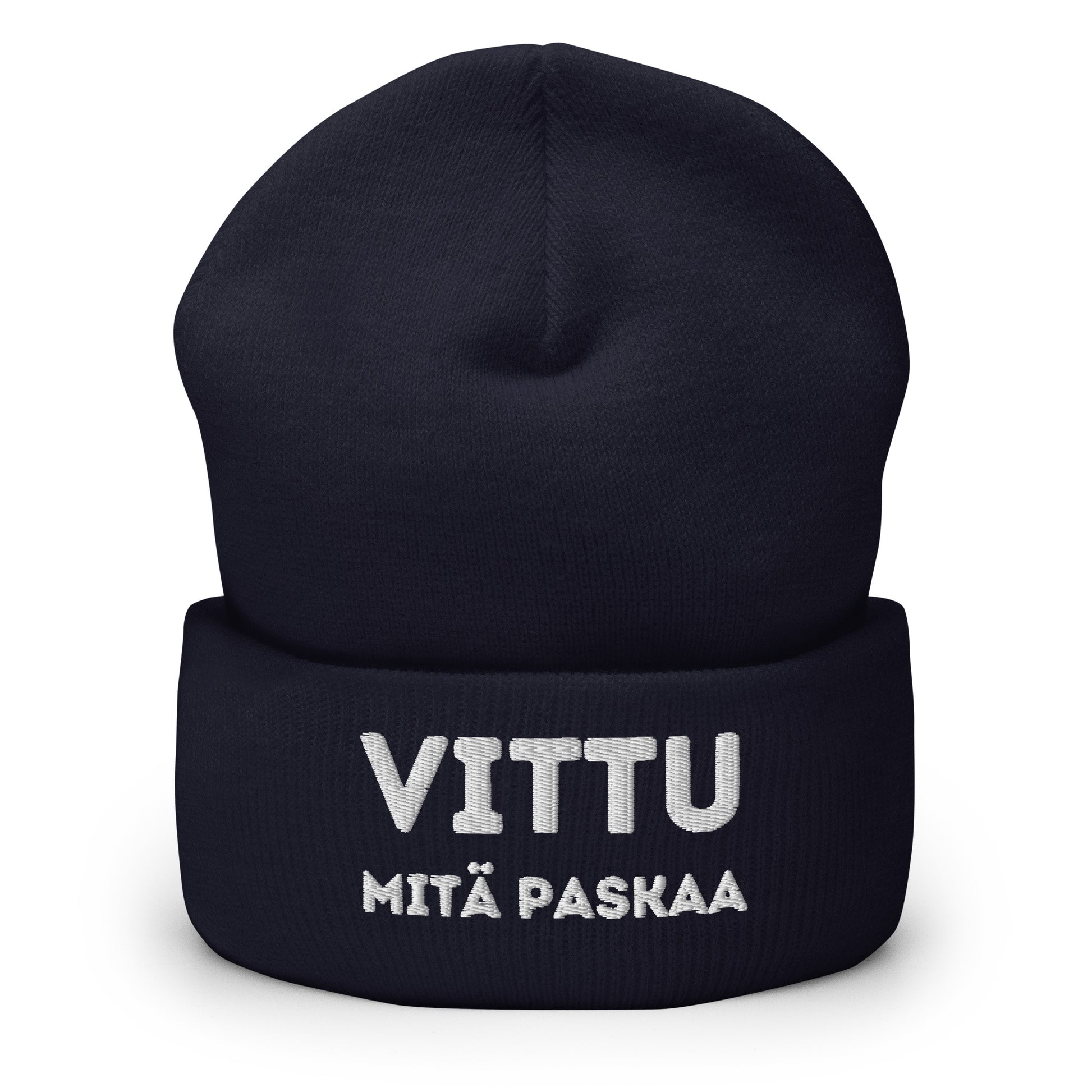 Klassinen musta hauska pipo tekstillä VITTU MITÄ PASKAA, mukava ja lämpöinen talvikäyttöön