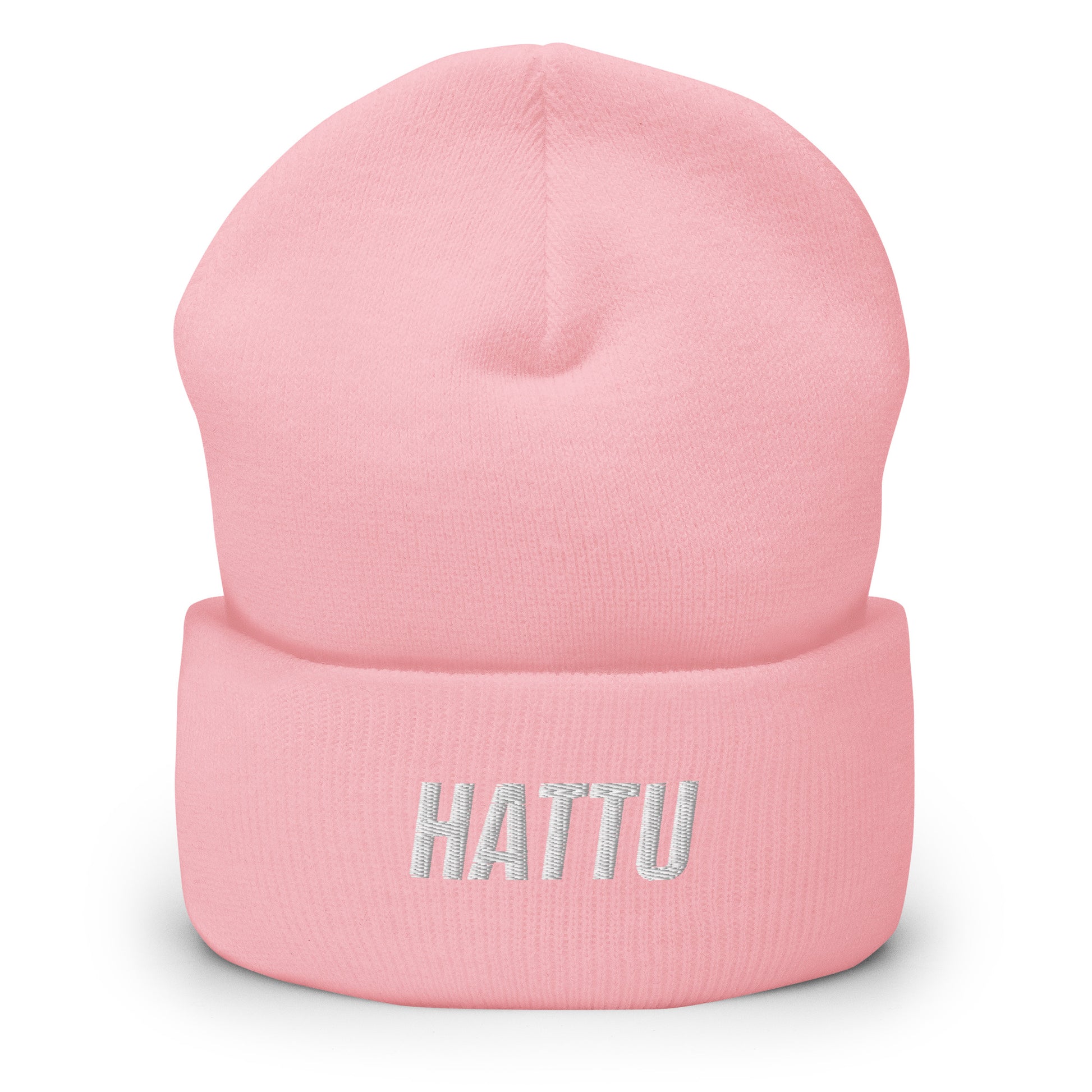 Vaaleanpunainen hauska pipo, jossa HATTU-teksti, mukava ja tyylikäs päähine