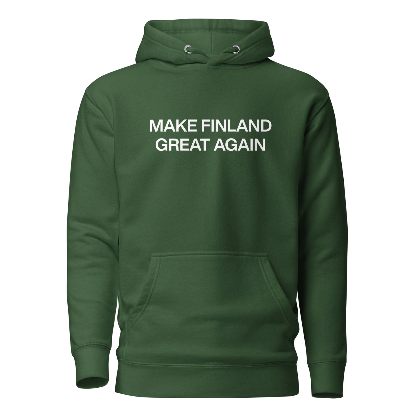 Meemirotta hauska suomi huppari tummanvihreänä tekstillä Make Finland Great Again