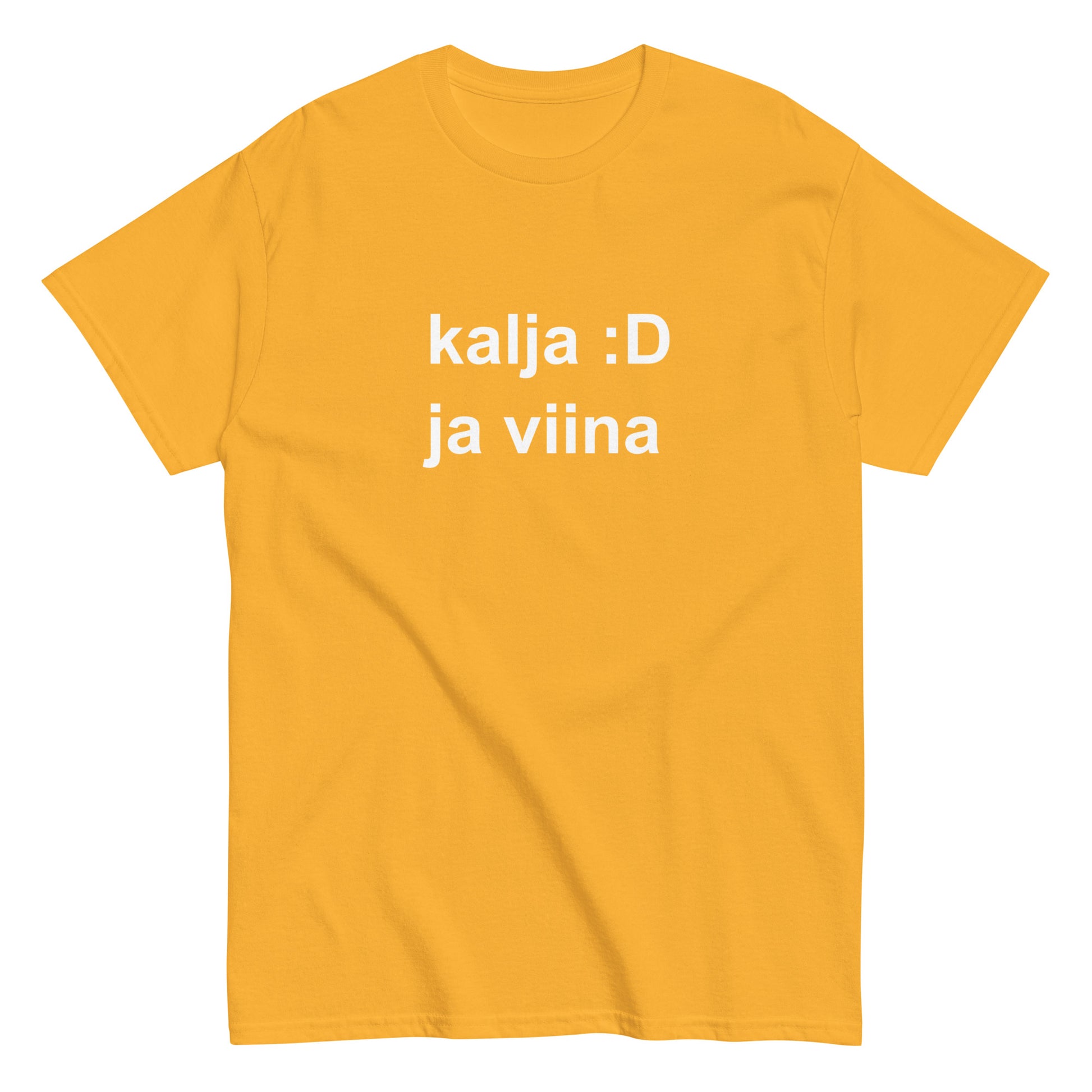 Hauska t-paita kalja ja viina iloisella keltaisella värillä ja trendikkäällä painatuksella