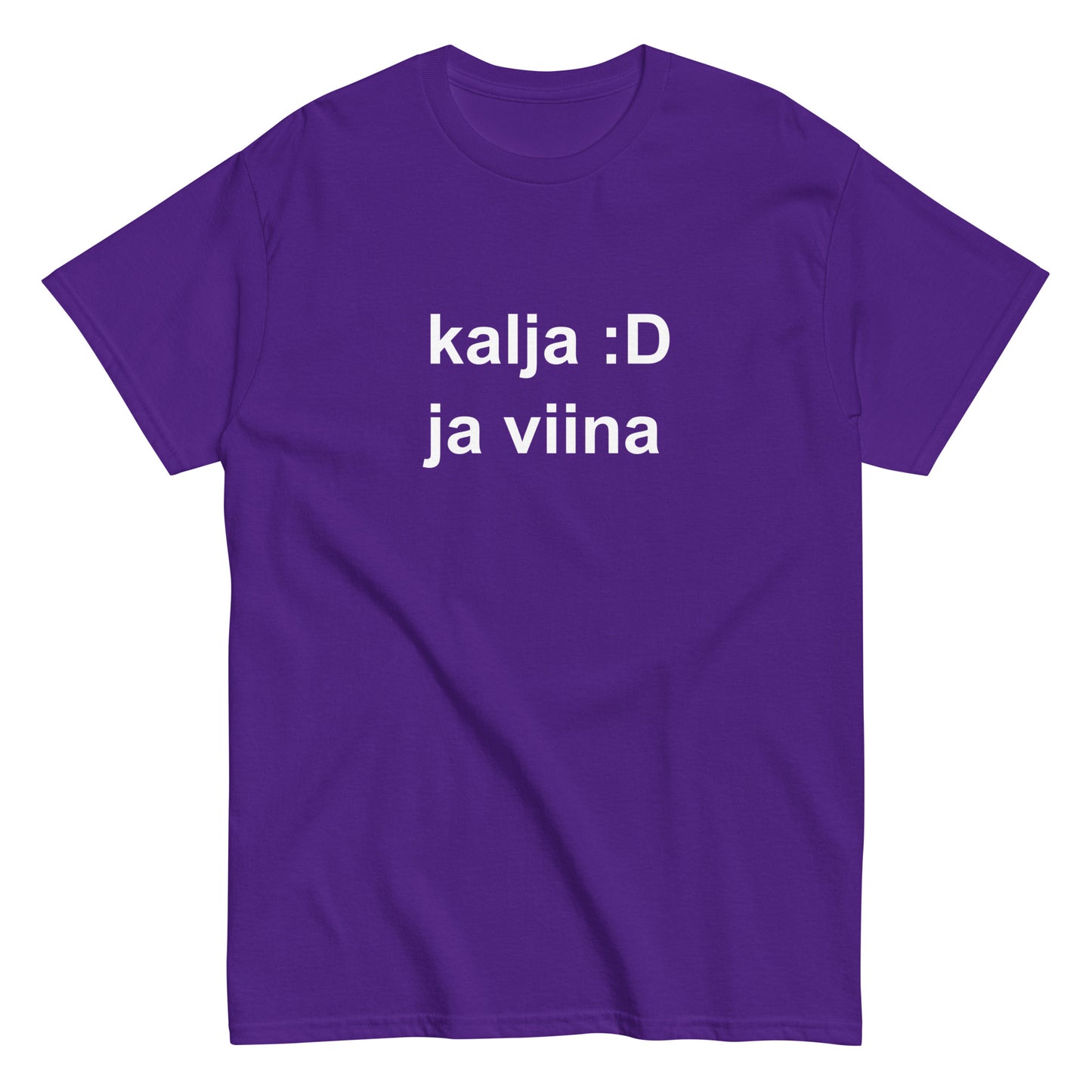Hauska t-paita kalja ja viina - violetti T-paita, jossa on iloisen ilmeen teksti