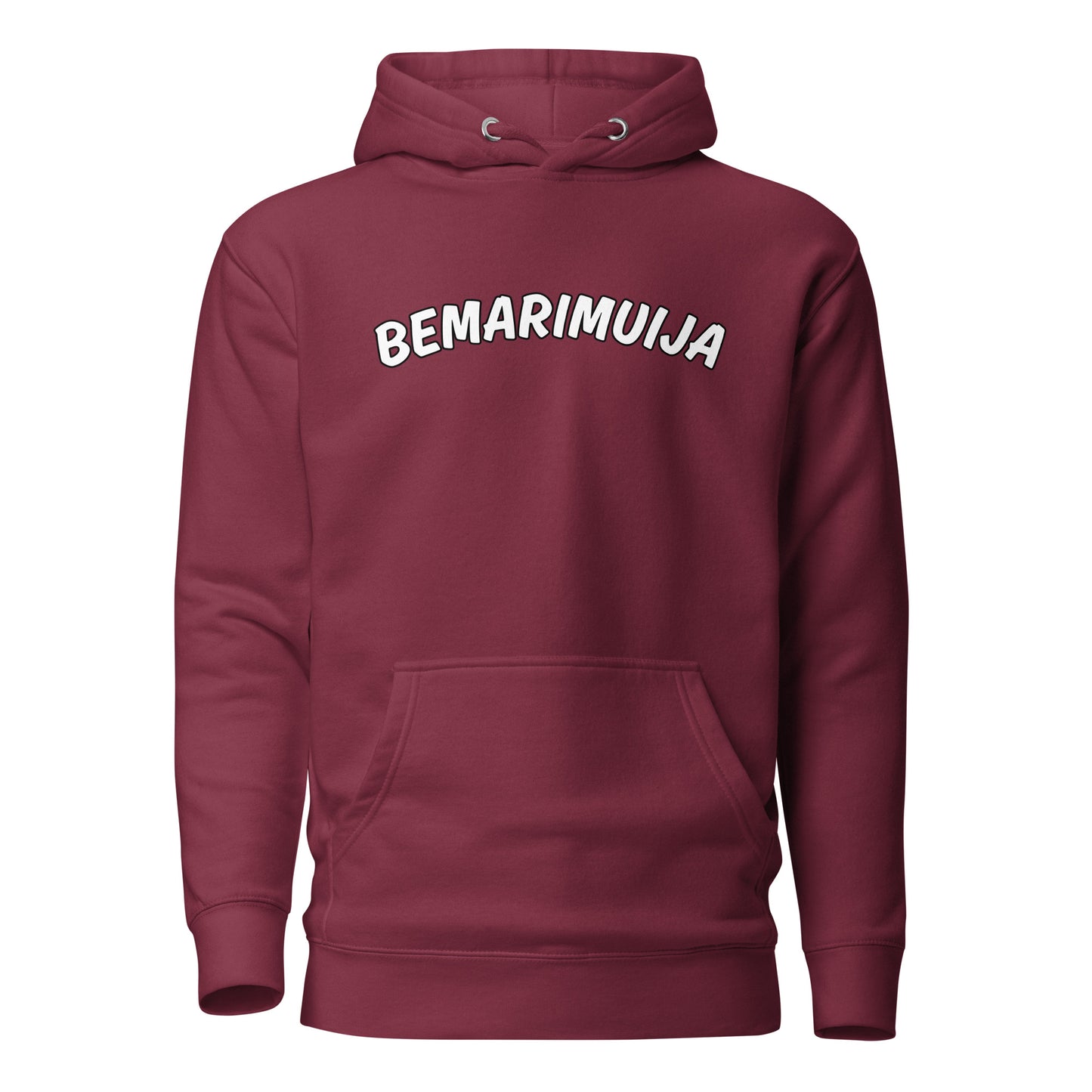 Burgundinpunainen bemarimuija huppari taskulla ja säädettävällä hupulla mukavaan käyttöön