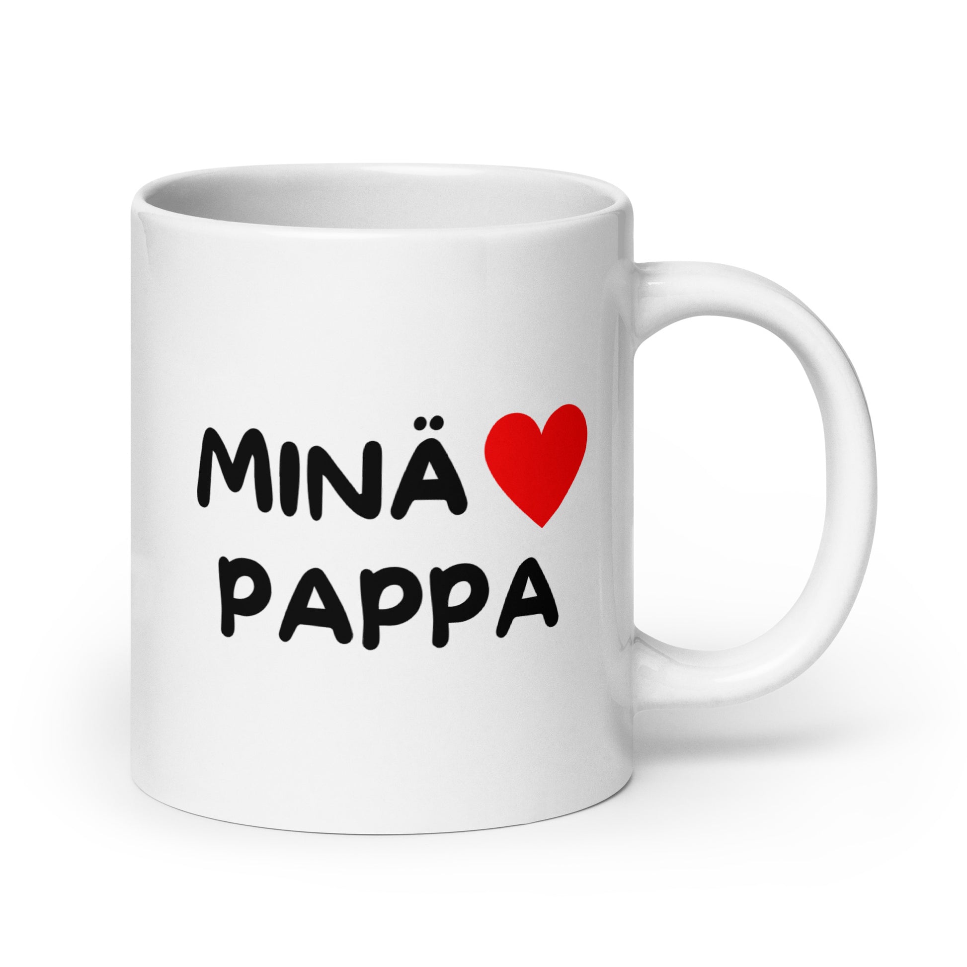 Meemirotta kahvikuppi lahjaksi, valkoinen muki, jossa teksti 'MINÄ♥ PAPPA'