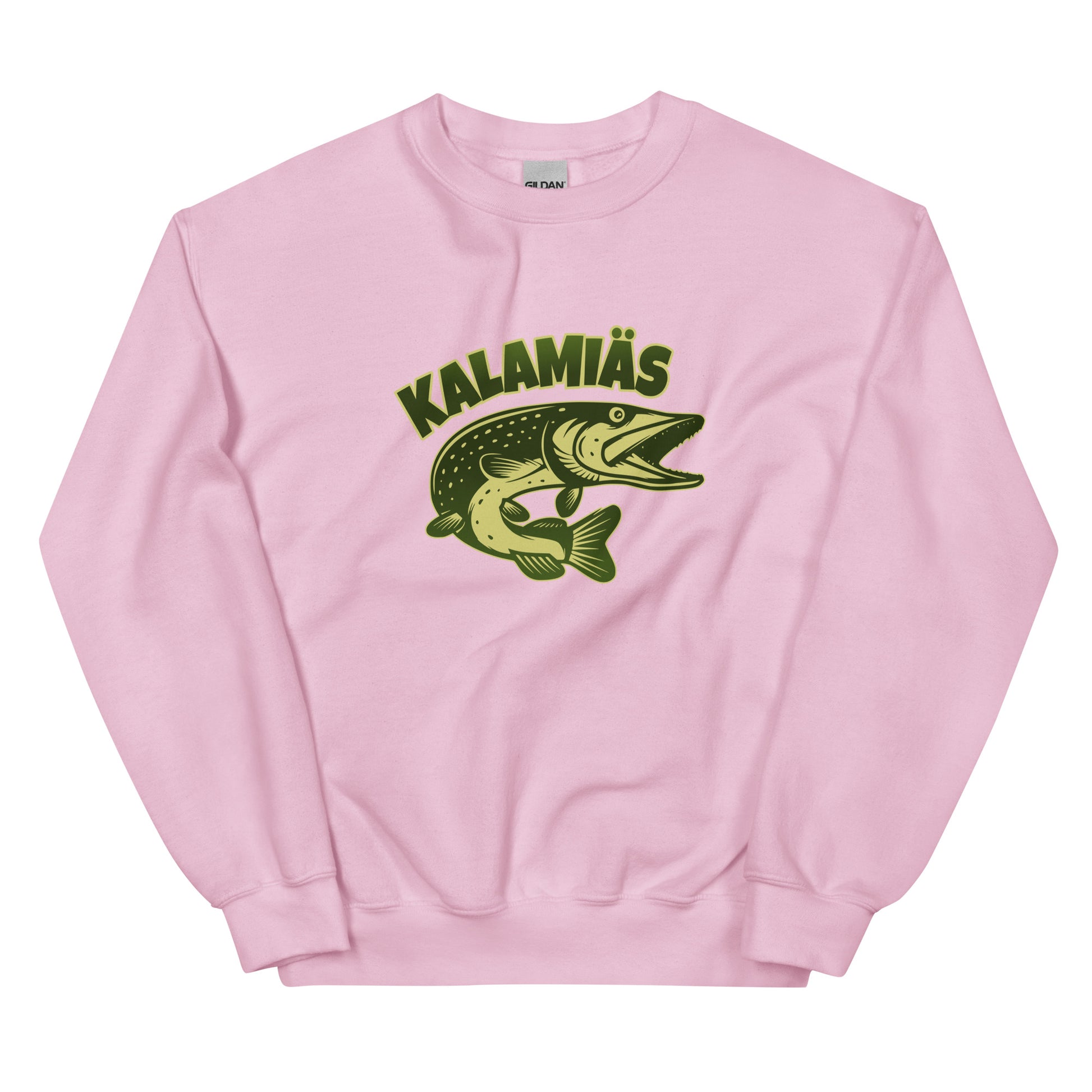 Vaaleanpunainen collegepaita kalamiäksellä ja kalamiehen printillä, mukava ja tyylikäs.