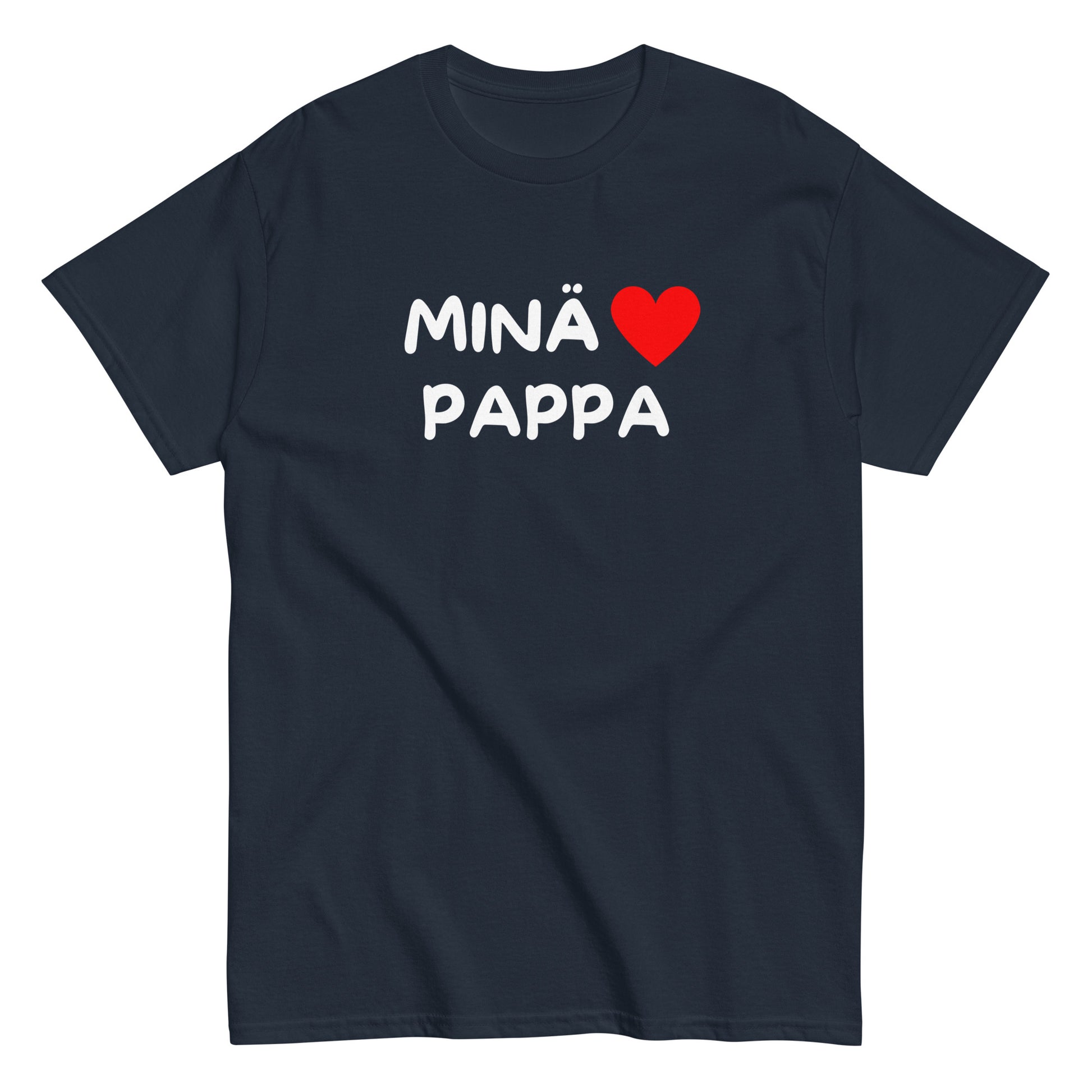 Tummansininen t-paita, jossa teksti 'MINÄ ♥ PAPPA', täydellinen Äitienpäivälahja