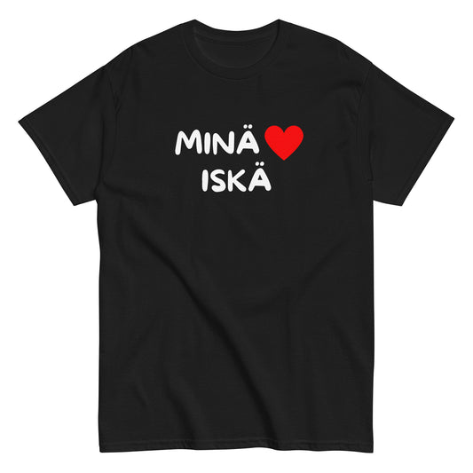 Musta t-paita, jossa lukee Minä ♥ Iskä, täydellinen isänpäivälahja isälle