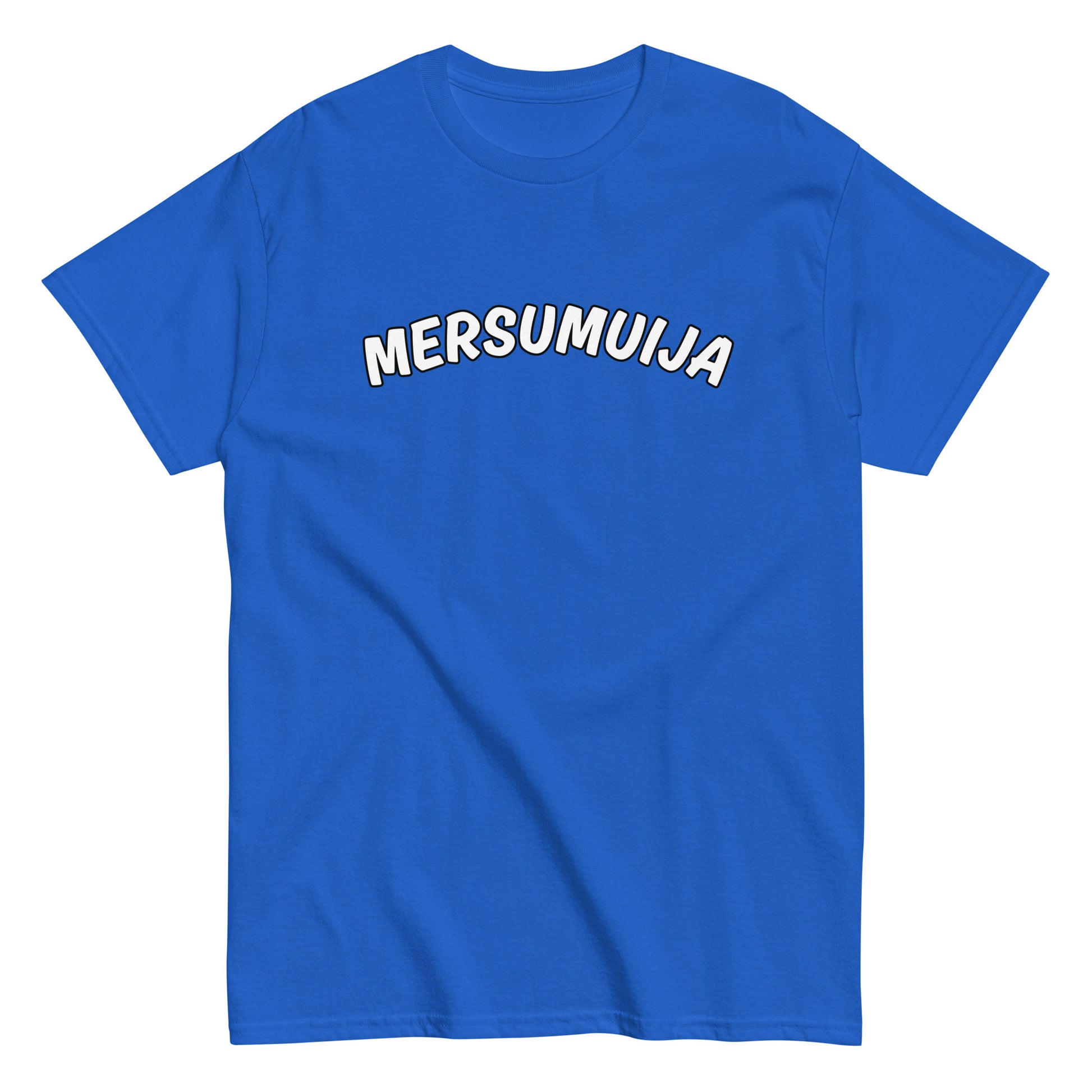 Meemirotta mersumuija t-paita kirkkaan sinisenä, mukava ja tyylikäs kummituskuvalla