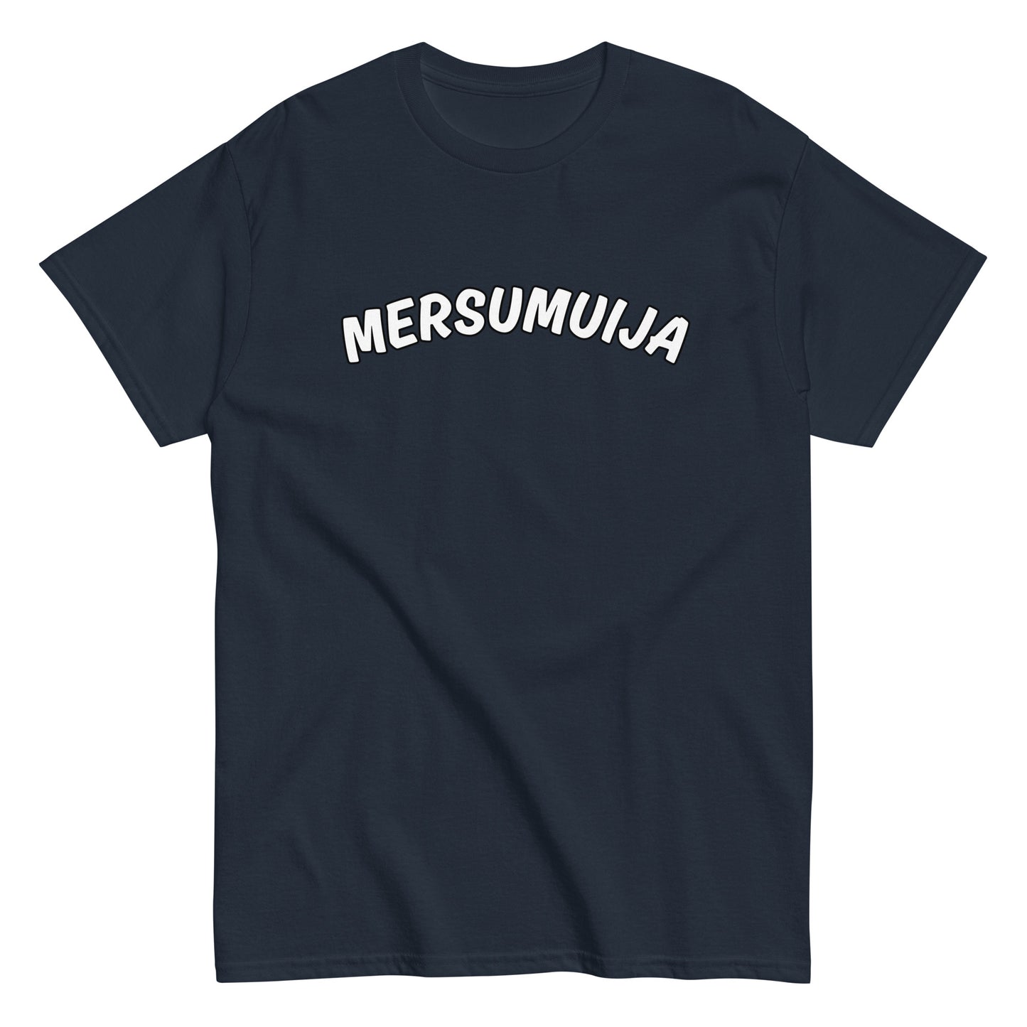 Mersumuija t-paita tummansinisellä taustalla, trendikäs ja mukava valinta jokapäiväiseen käyttöön