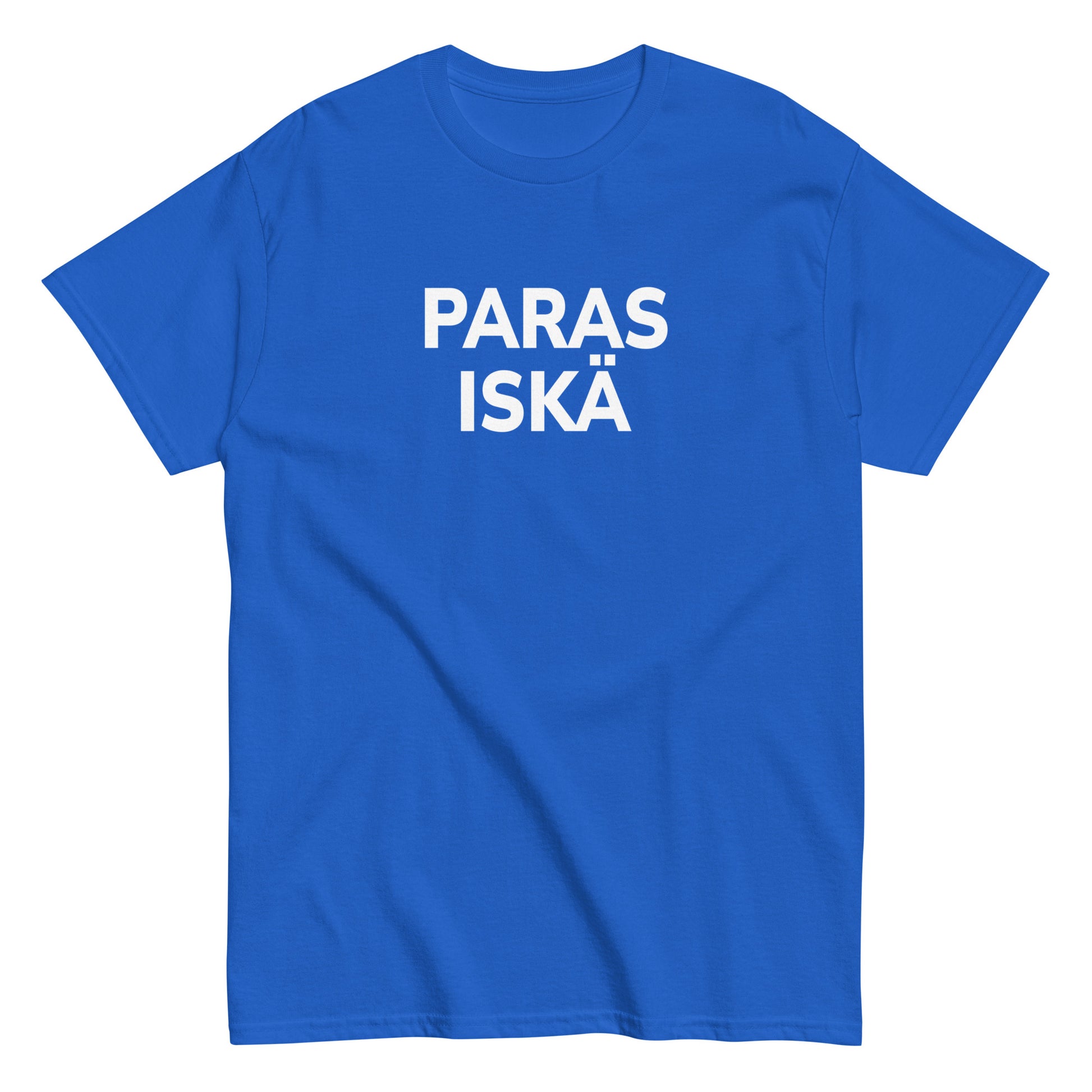 Meemirotta paras iskä t-paita kirkkaan sinisessä värissä isoilla valkoisilla kirjaimilla