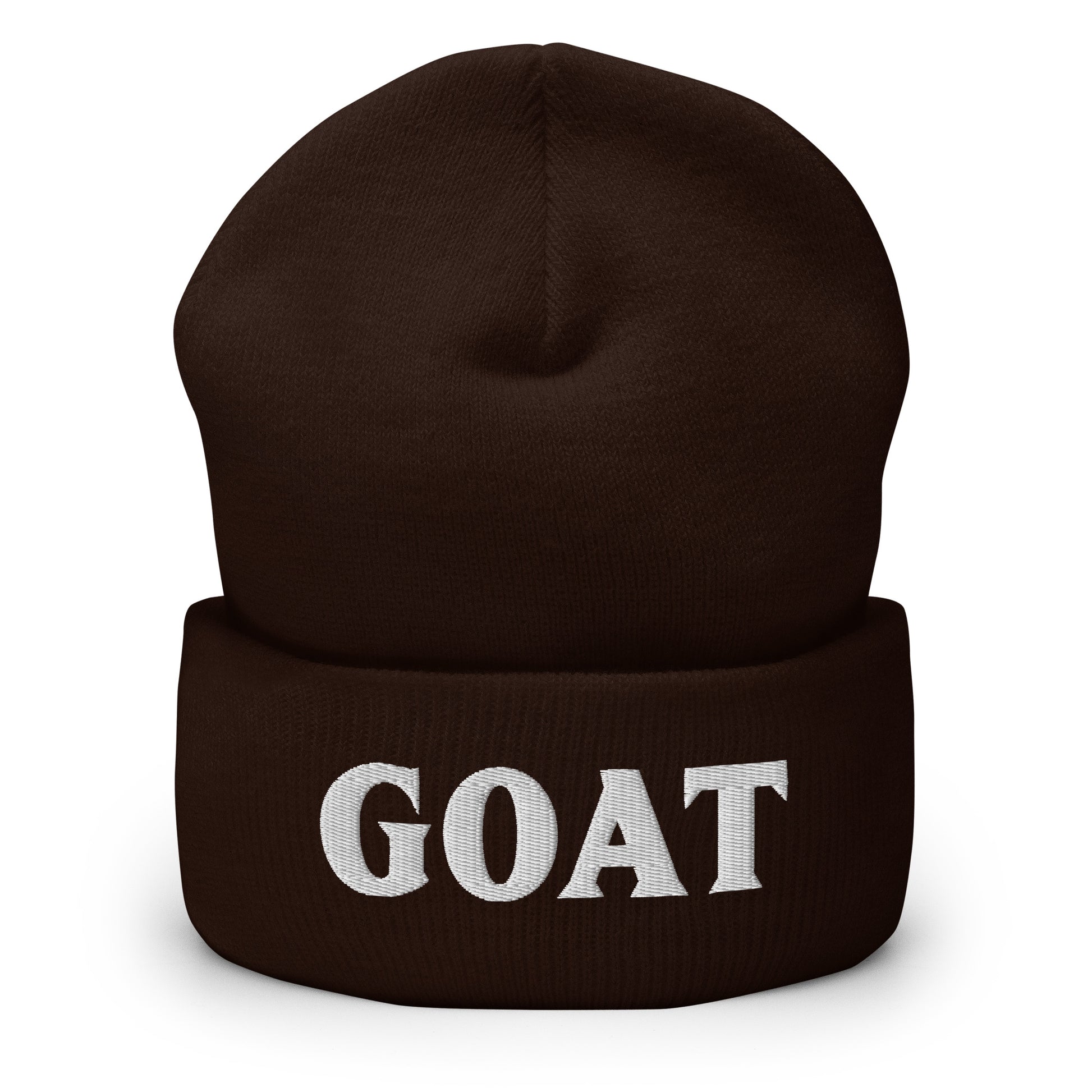 Ruskea pipo lahjaksi, jossa on valkoinen teksti GOAT tyylikkäällä designilla
