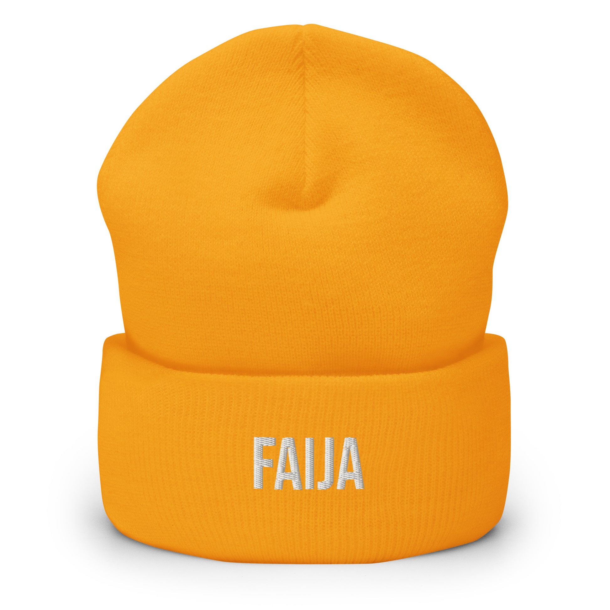 Keltainen Meemirotta pipo lahjaksi, jossa on hopeinen FAJA-teksti etupuolella