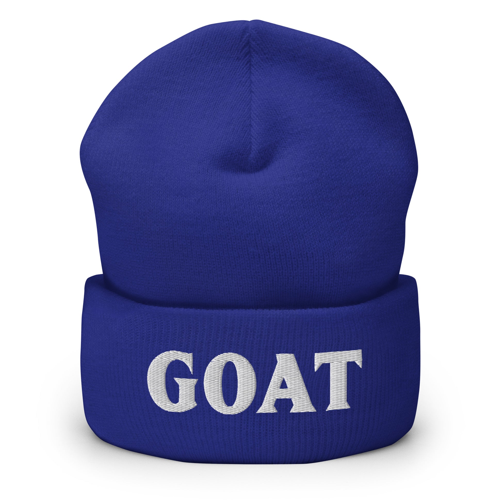 Sininen pipo lahjaksi, jossa valkoinen GOAT-teksti. Tyylikäs ja mukava asuste.