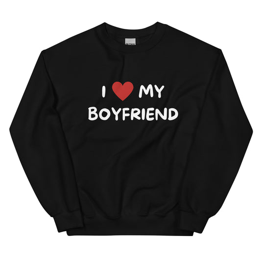 Mustat pitkähihainen collegepaita, jossa on teksti I love my boyfriend