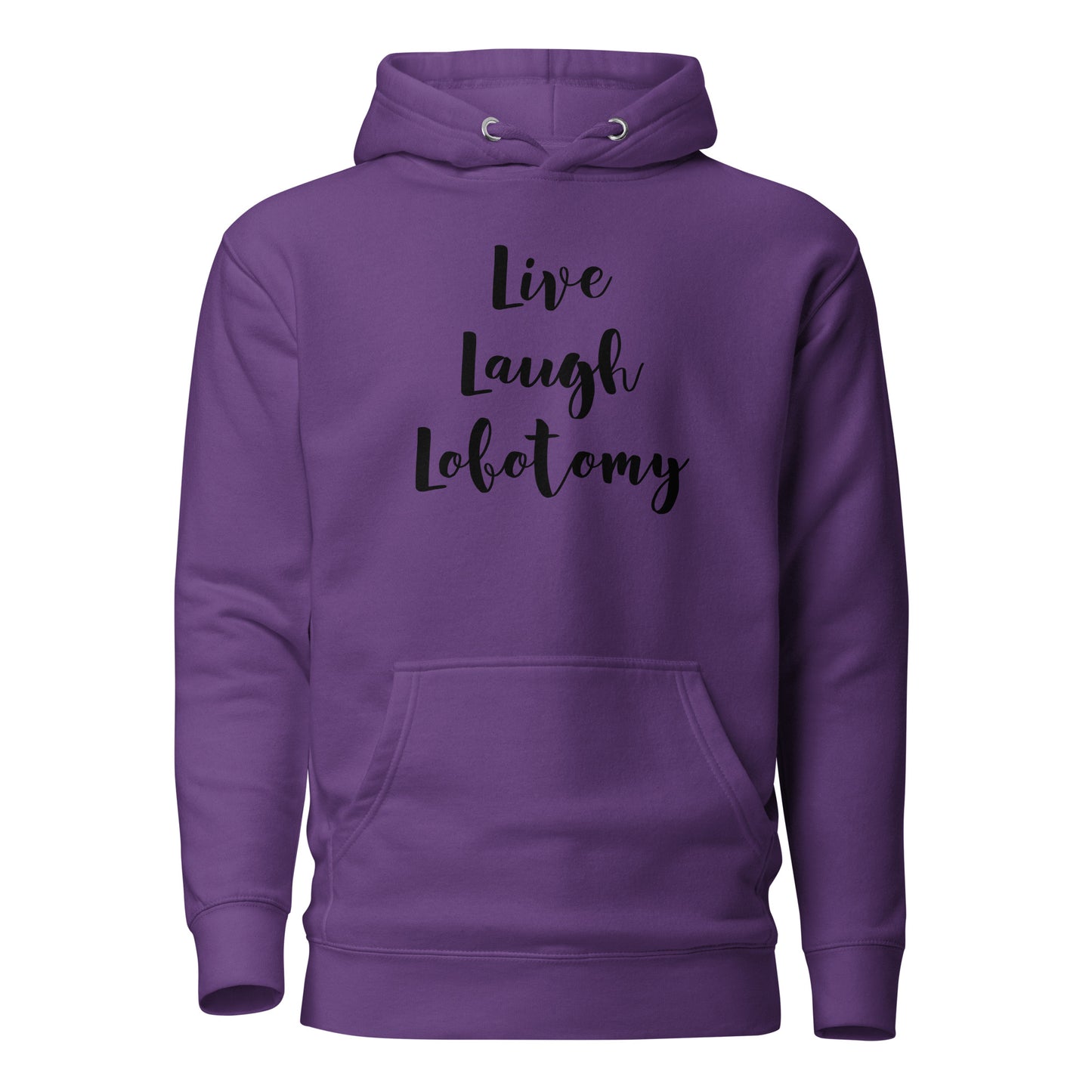 Meemirotta purppura huppari, jossa teksti Live Laugh Lobotomy, mukava ja trendikäs printtipaita