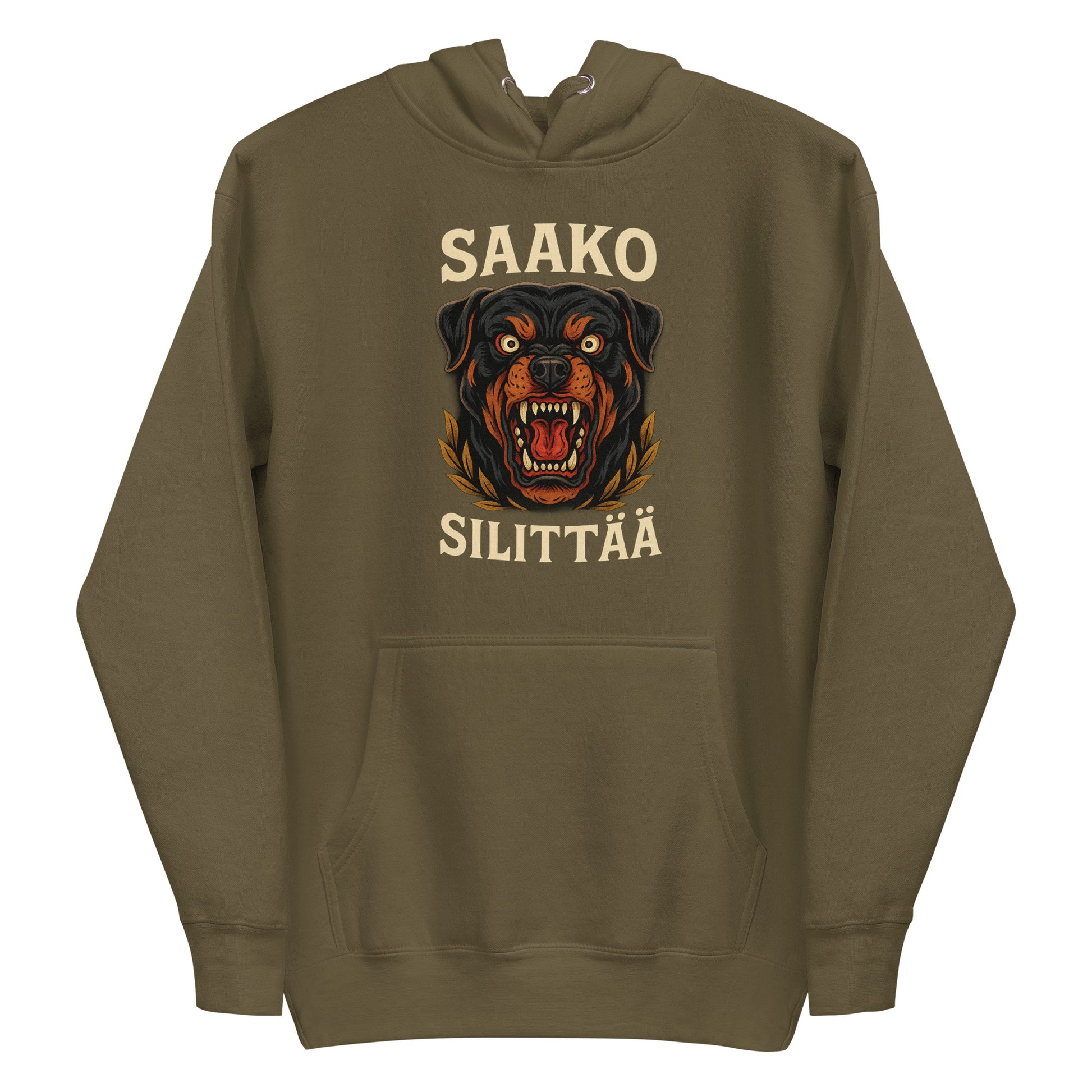 Meemirotta huppari karhun kuvalla ja tekstillä saako silittää huppari.