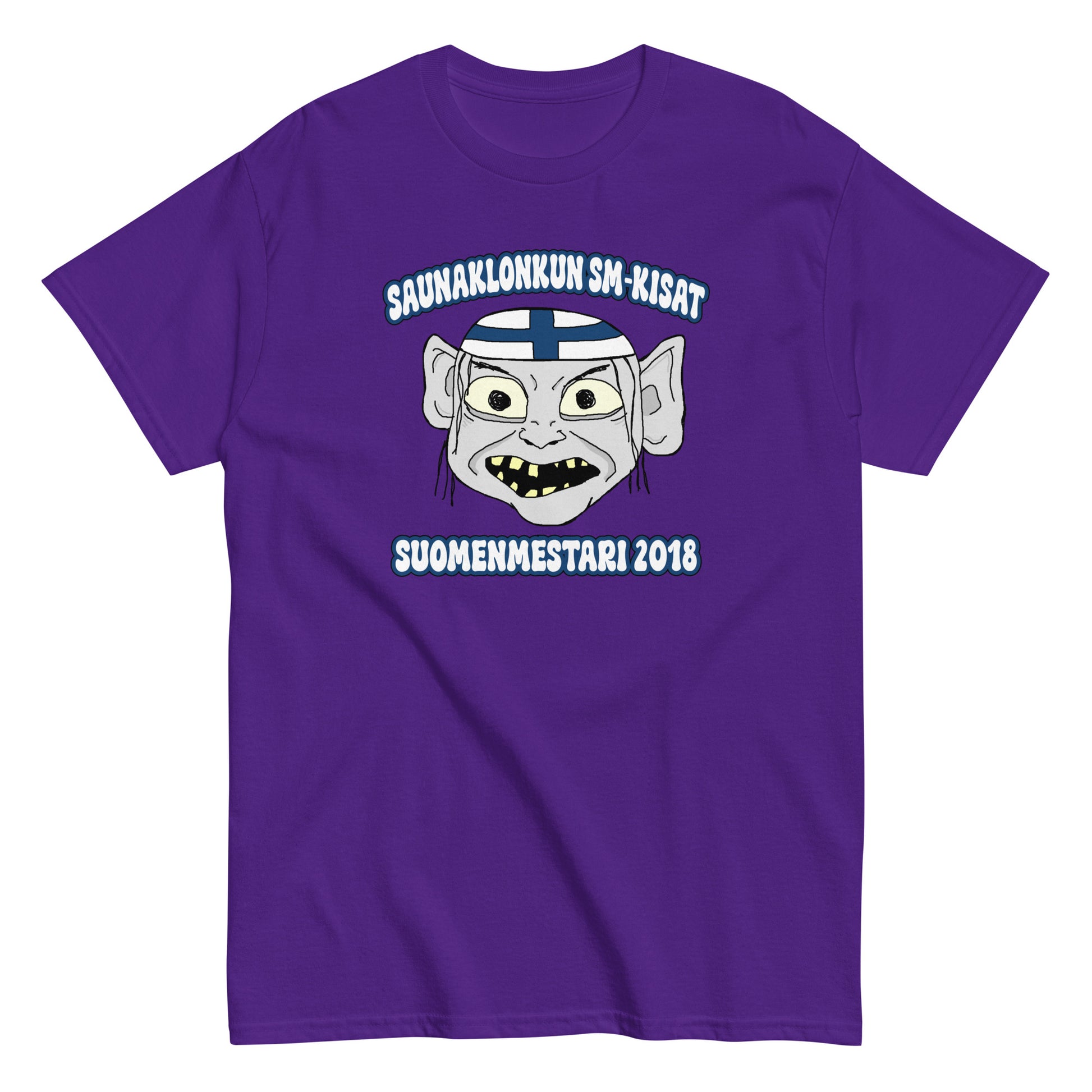 Meemirotta violetti T-paita Saunaklonkun SM-kisat Suomenmestari 2018, hyvä lahjaidea