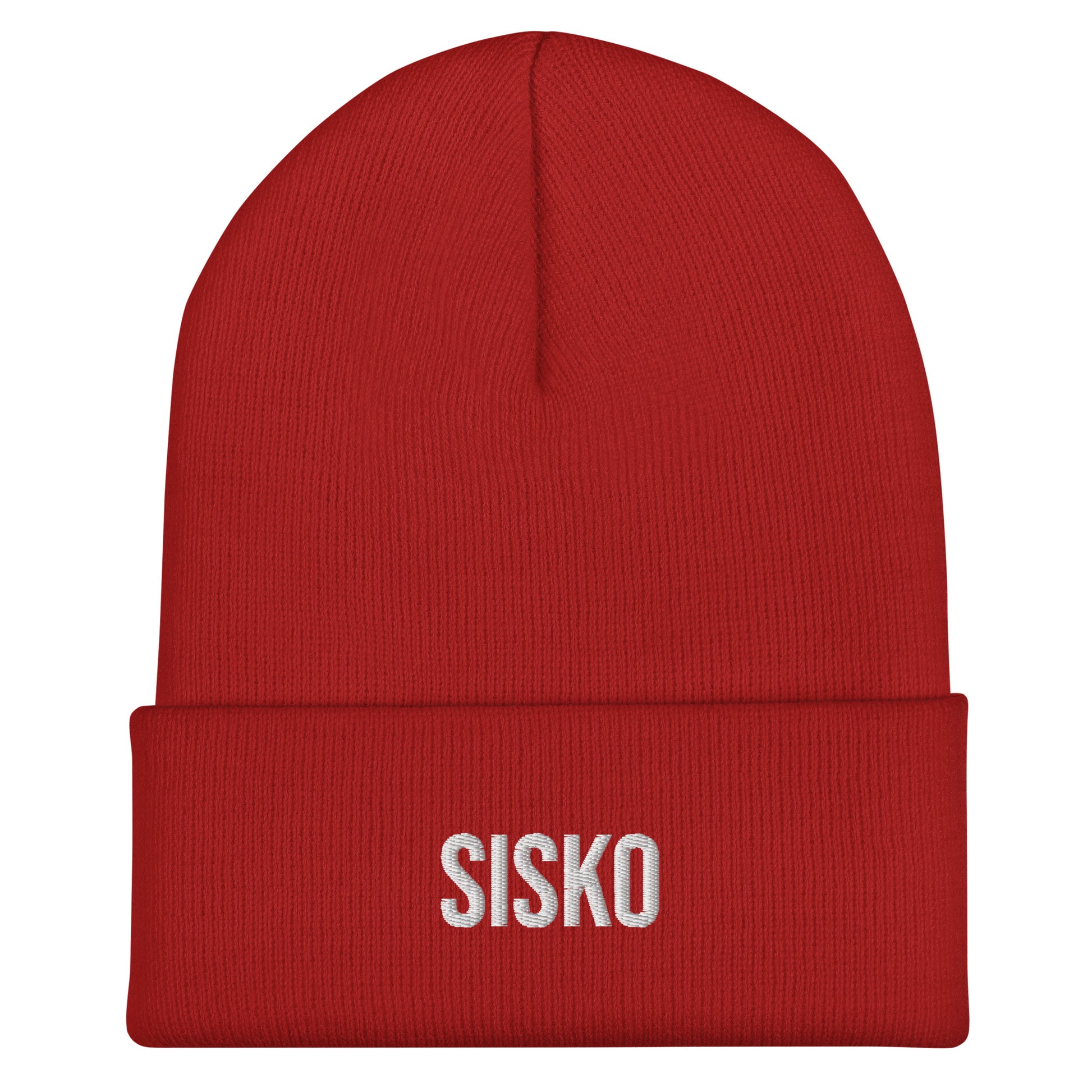 Punainen sisko pipo lahjaksi, jossa valkoinen teksti SISKO edessä
