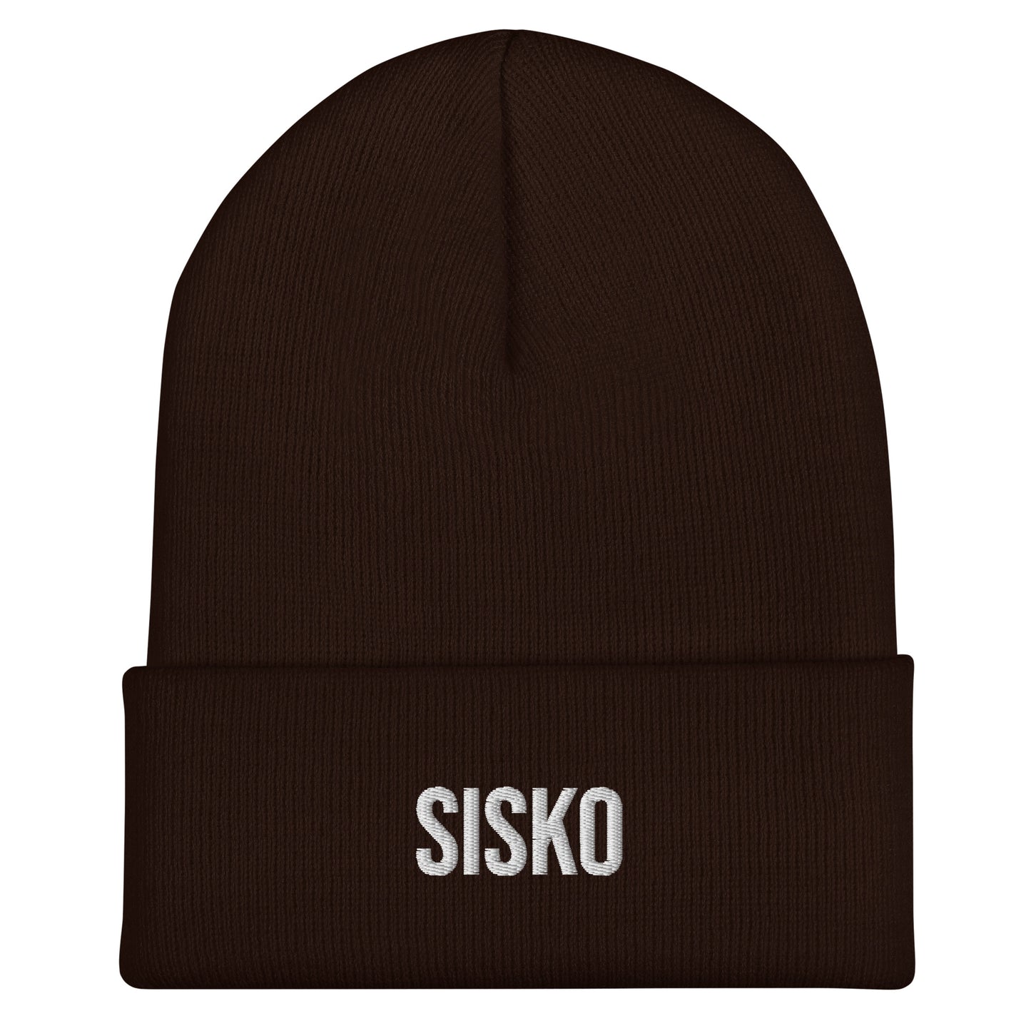 Tumma ruskea sisko pipo lahjaksi, jossa valkoinen SISKO-teksti edessä
