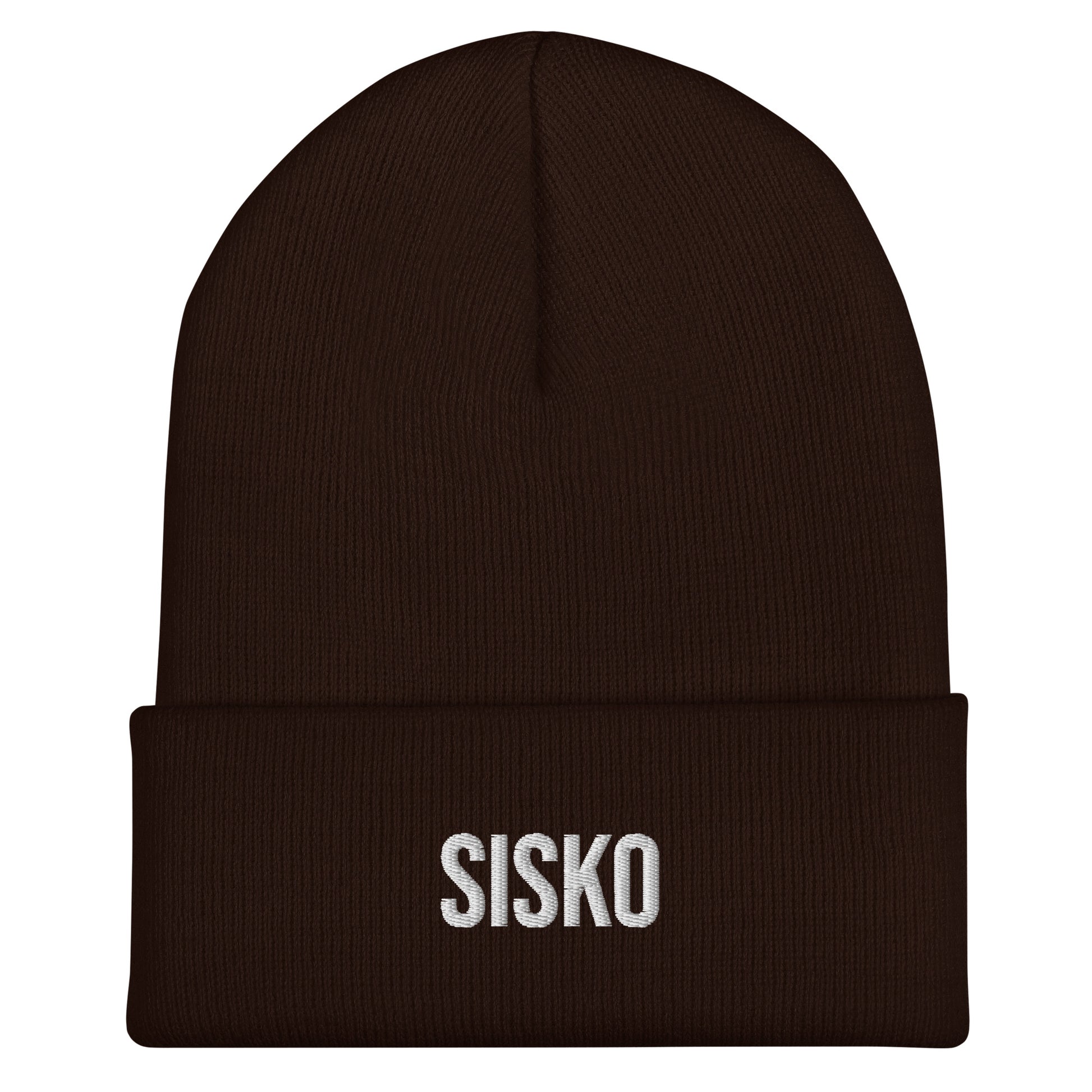 Tumma ruskea sisko pipo lahjaksi, jossa valkoinen SISKO-teksti edessä