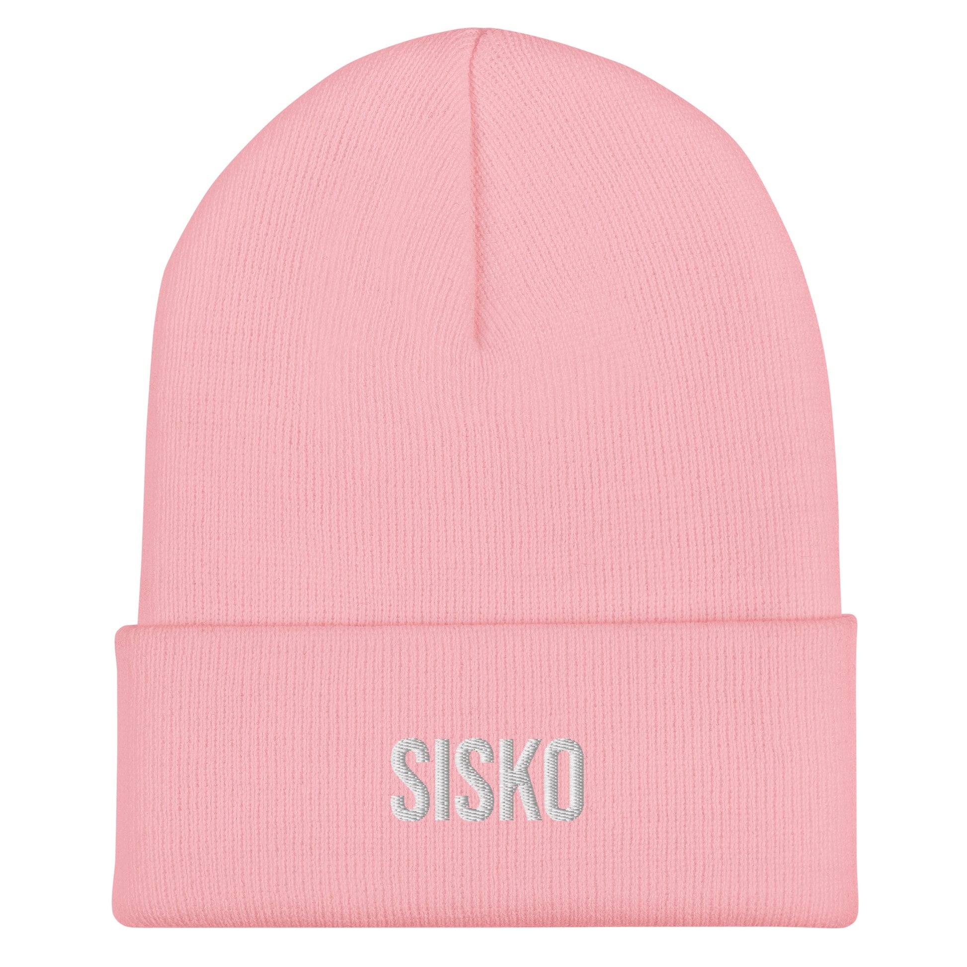 Vaaleanpunainen sisko pipo lahjaksi, jossa valkoiset kirjailutiedot SISKOSTA