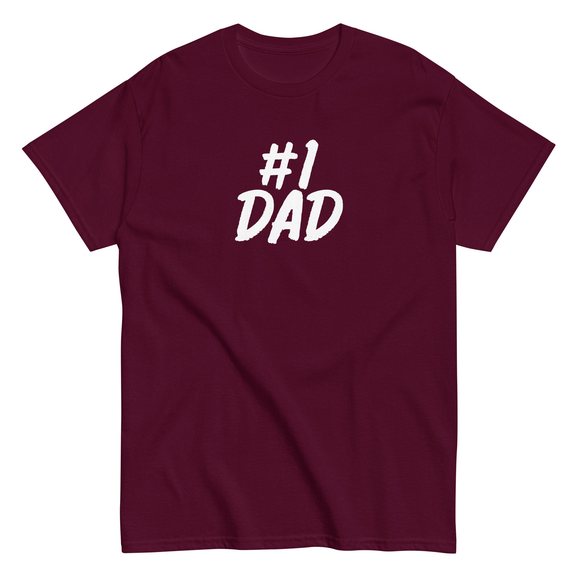 Burgundinpunainen T-paita vanhemmille #1 DAD printillä isille tai vanhemmille lahjaksi