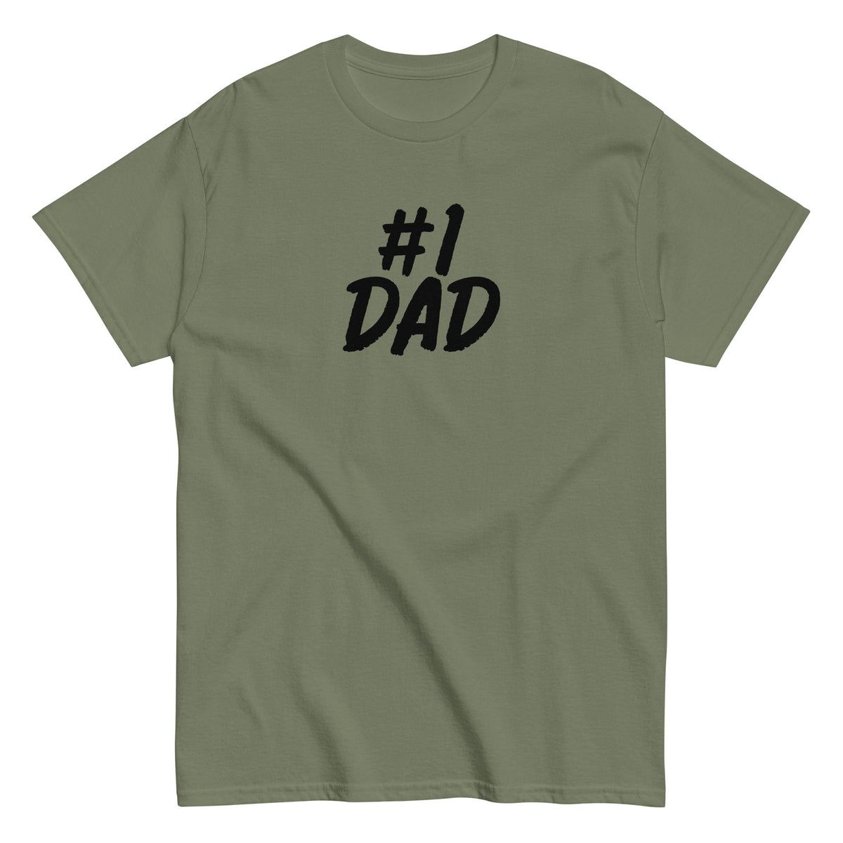 Oliivinvihreä T-paita vanhemmille, jossa musta #1 DAD -teksti edessä