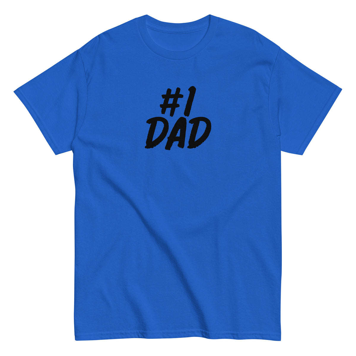 Sininen T-paita vanhemmille, jossa on musta #1 DAD -teksti edessä