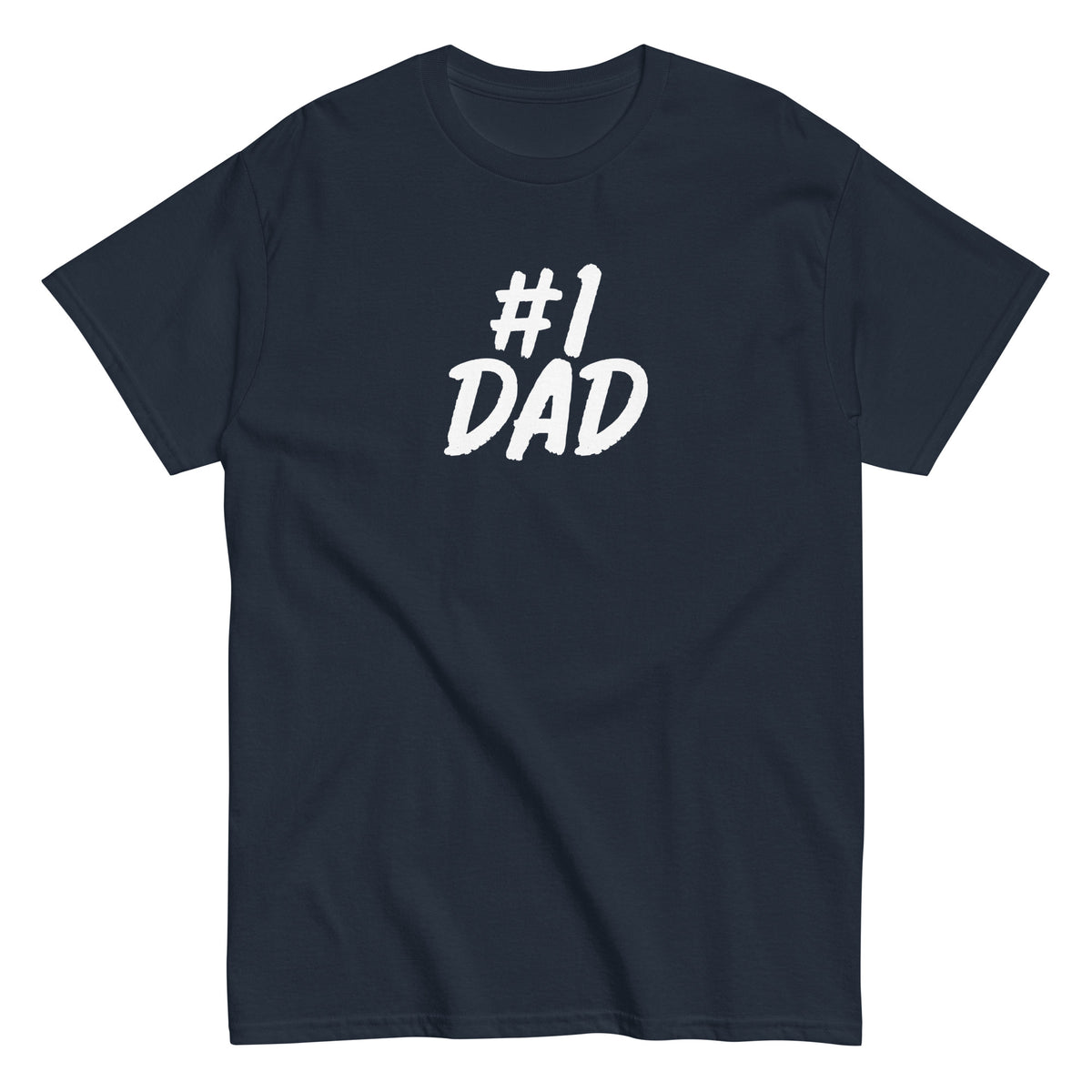 T-paita vanhemmille, tummansininen malli, jossa on valkoinen '#1 DAD' teksti edessä.
