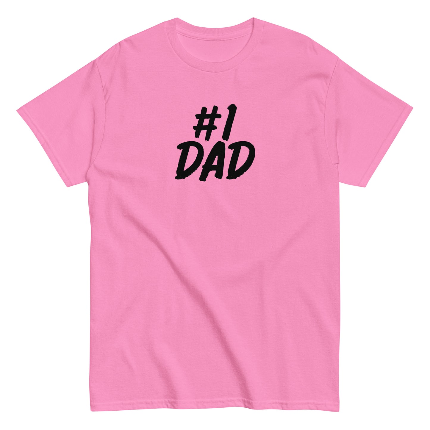 Vaaleanpunainen T-paita vanhemmille, jossa lukee #1 DAD mustalla tekstillä